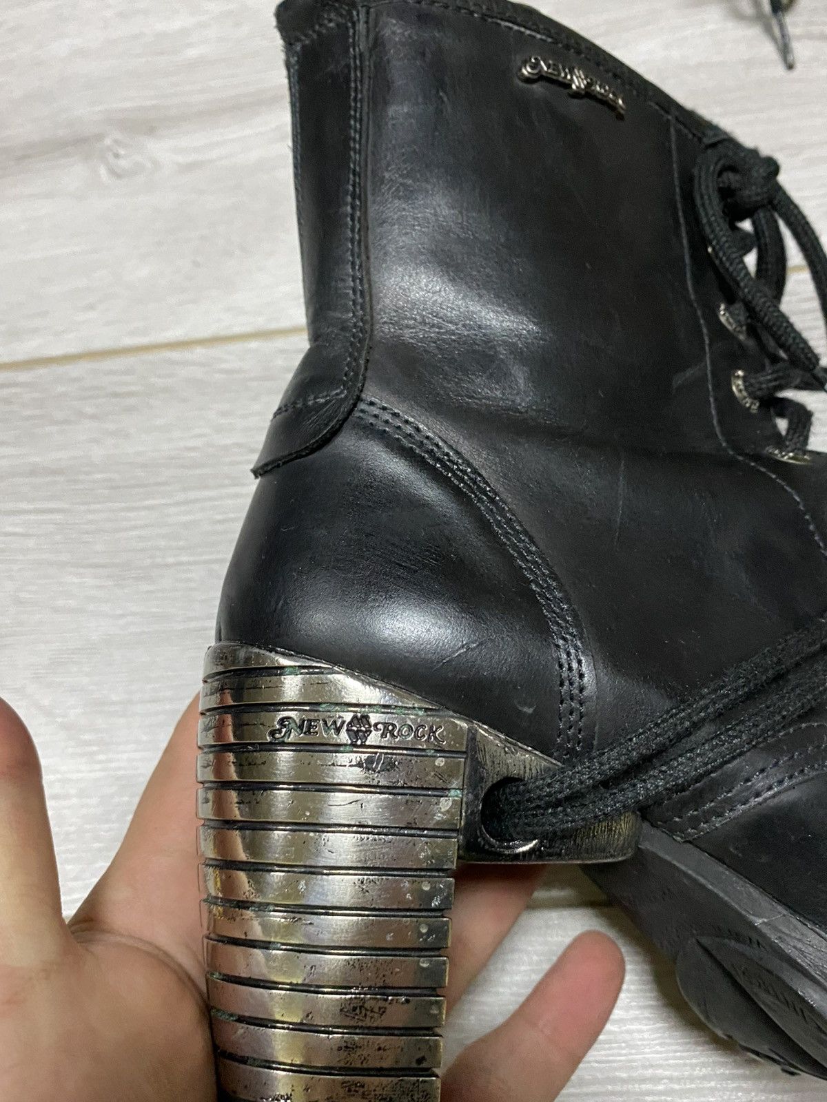 New Rock New Rock leather boots metallic heels long lace zip Size US 7.5 / IT 37.5 - 4 Thumbnail