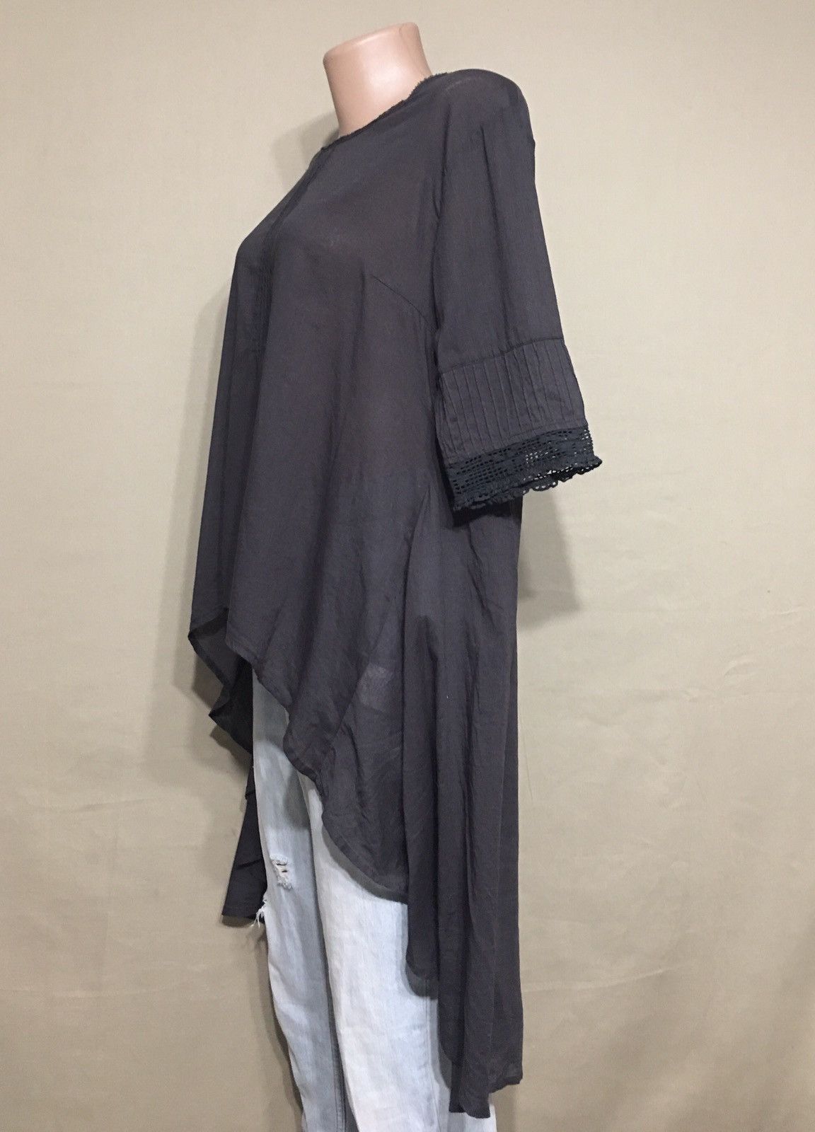Designer Ewa i Walla Cotton Grey Lace Top Blouse Size S Size S / US 4 / IT 40 - 3 Thumbnail