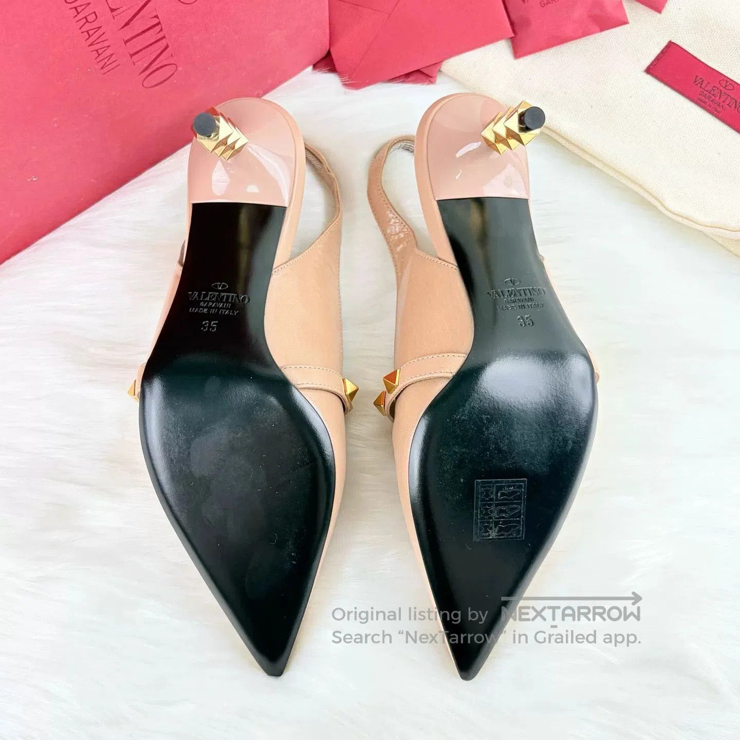 Valentino Valentino Nude Pointed Studded High Heels. Size US 4 / IT 34 - 8 Thumbnail