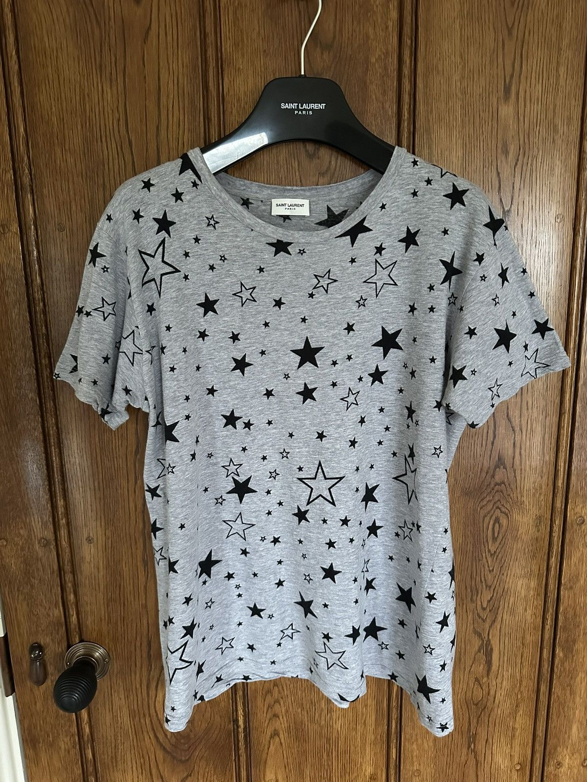 Saint Laurent Paris SS15 Saint Laurent star logo grey t shirt