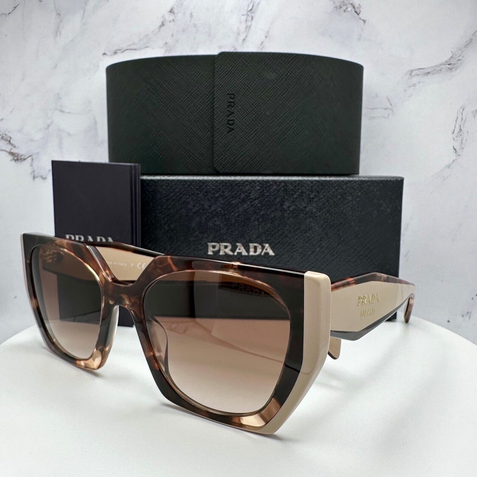 New PRADA Sunglasses Symbole Logo Brown Beige Tortoise Gold