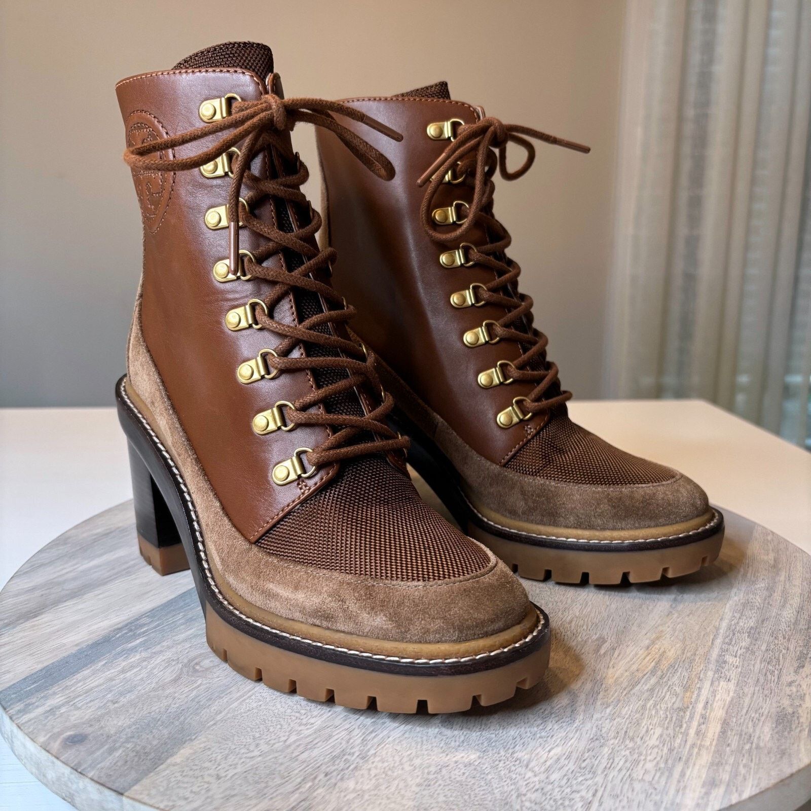 Tory Burch Miller Suede Lug Sole Boots Combat US Size 7.5