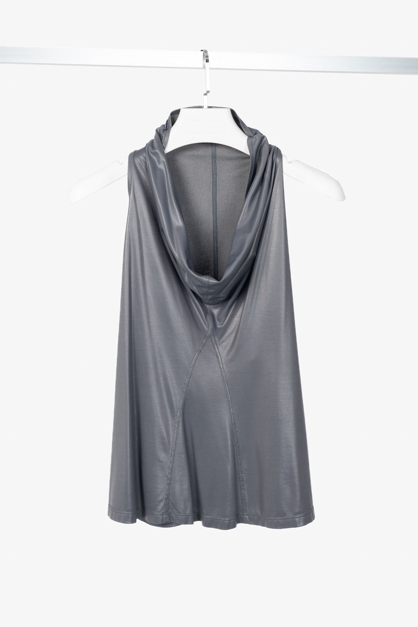Sarah Pacini Sarah Pacini Shiny Grey Jersey Cowl Tank Size S / US 4 / IT 40 - 1 Thumbnail