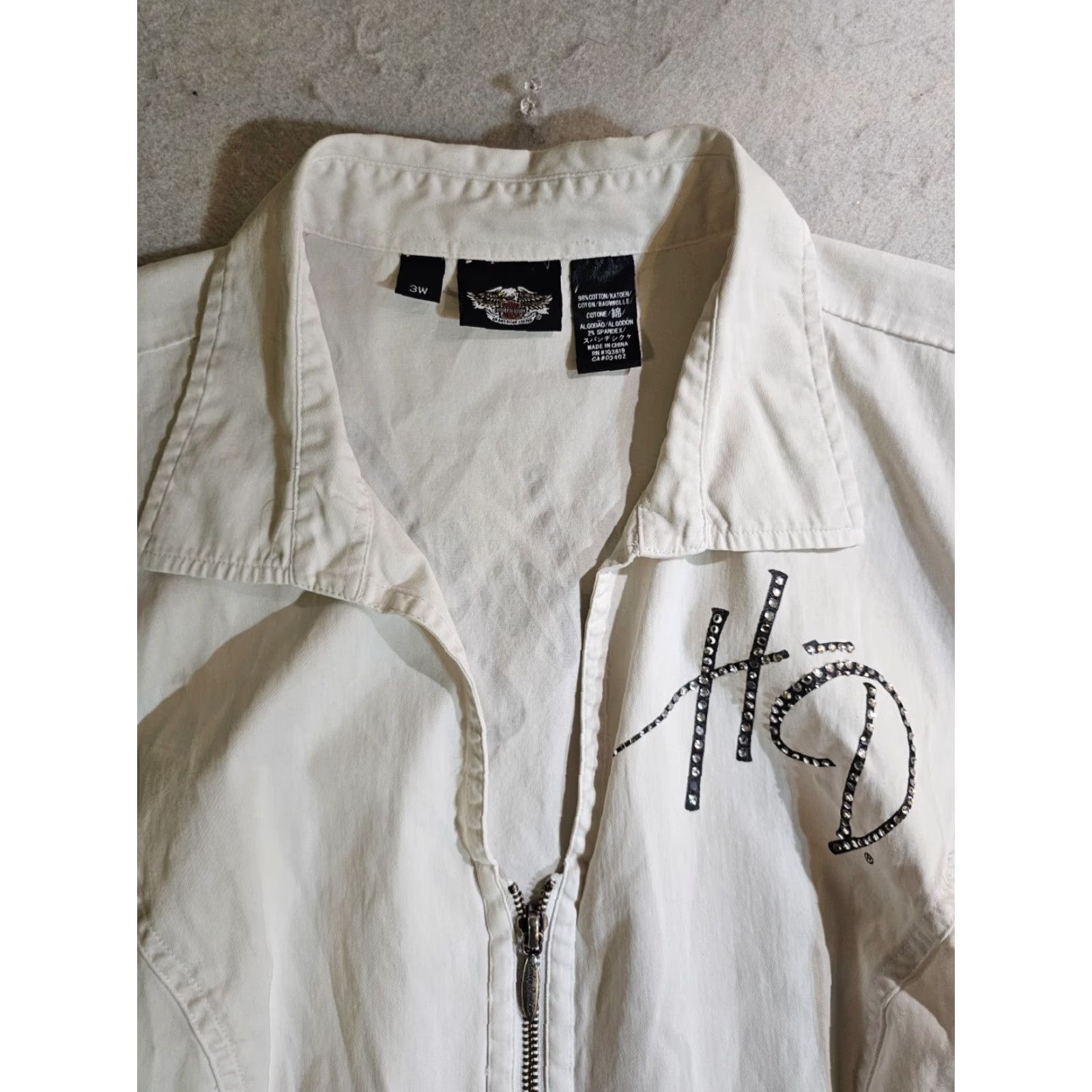 Harley Davidson Harley Davidson HD Embellished White Short Sleeve Full Zip Shirt Women's 3W Rhinestones Size XS / US 0-2 / IT 36-38 - 4 Thumbnail