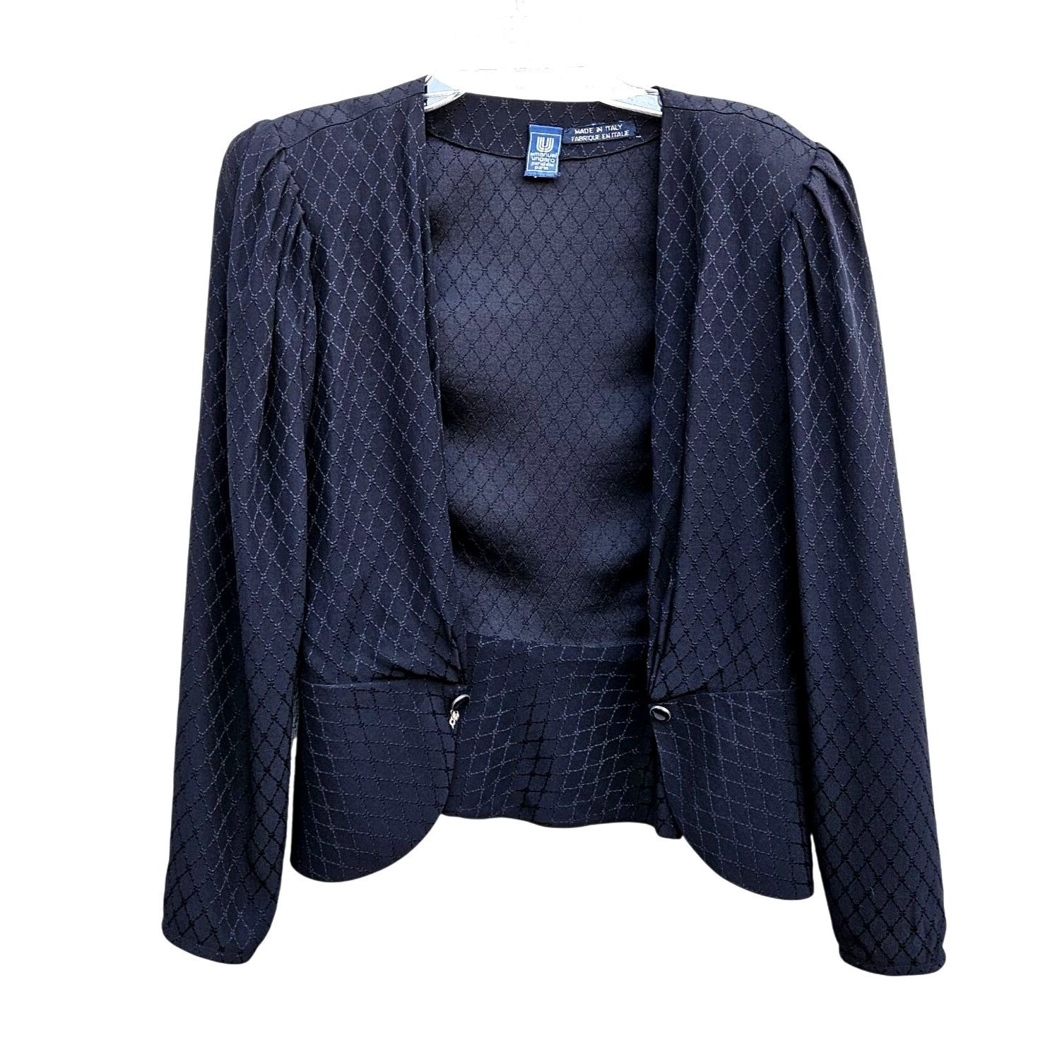 Emanuel Ungaro 1980s Emanuel Ungaro Parelle Paris Black Silk Jacquard Peplu Size S / US 4 / IT 40 - 1 Thumbnail