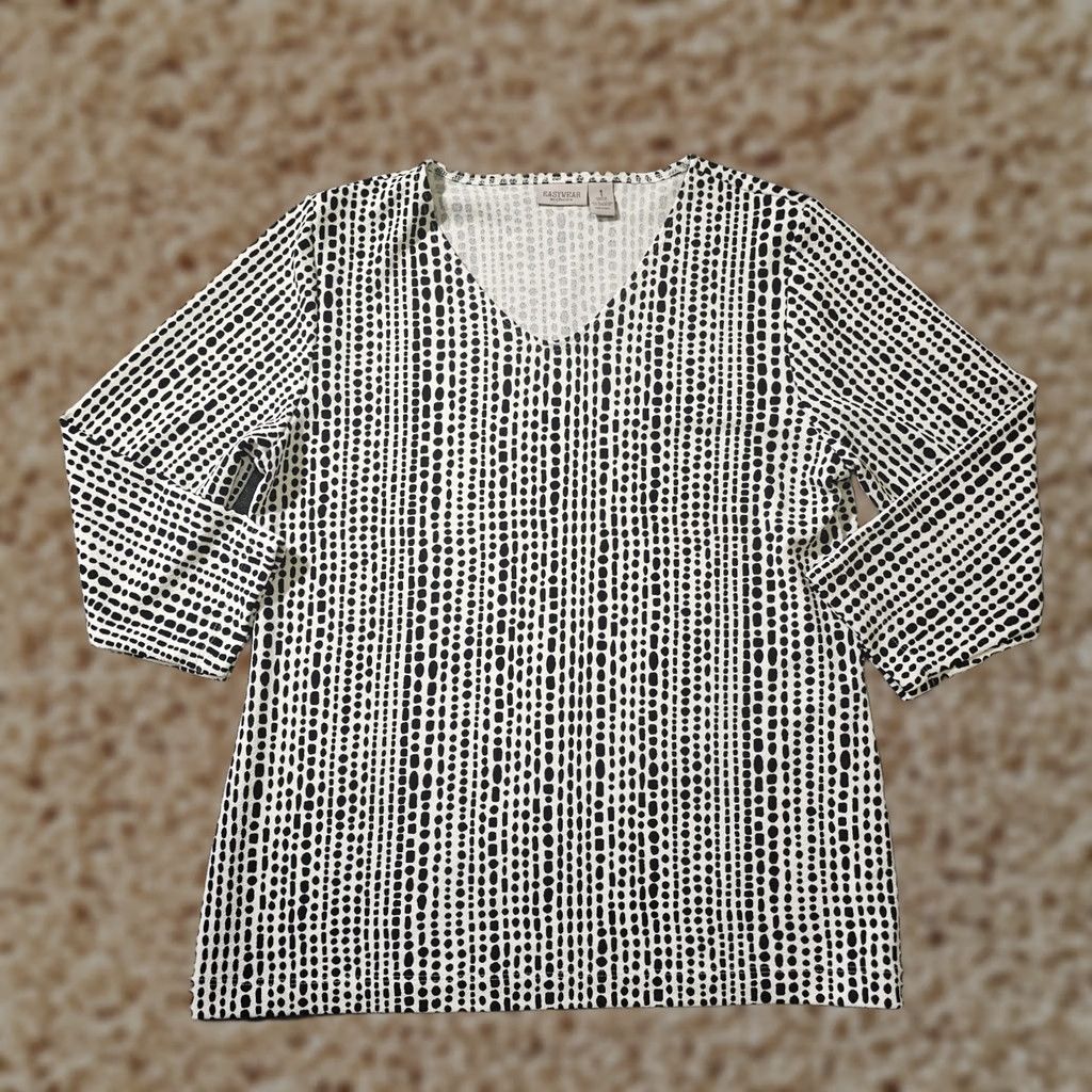 Vintage Chicos Easywear Top Shirt Womens Medium White Polka Dot 3/4 Sleeve No Iron Stretchy Career Blouse Size M / US 6-8 / IT 42-44 - 1 Thumbnail