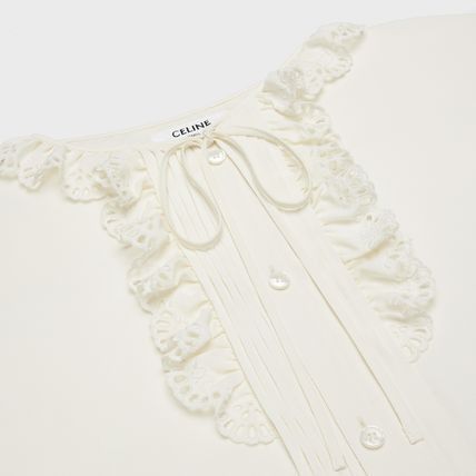 Celine o1w1db10125 2C06A008D Romy Crepe Shirt in Off White Size XS / US 0-2 / IT 36-38 - 3 Thumbnail