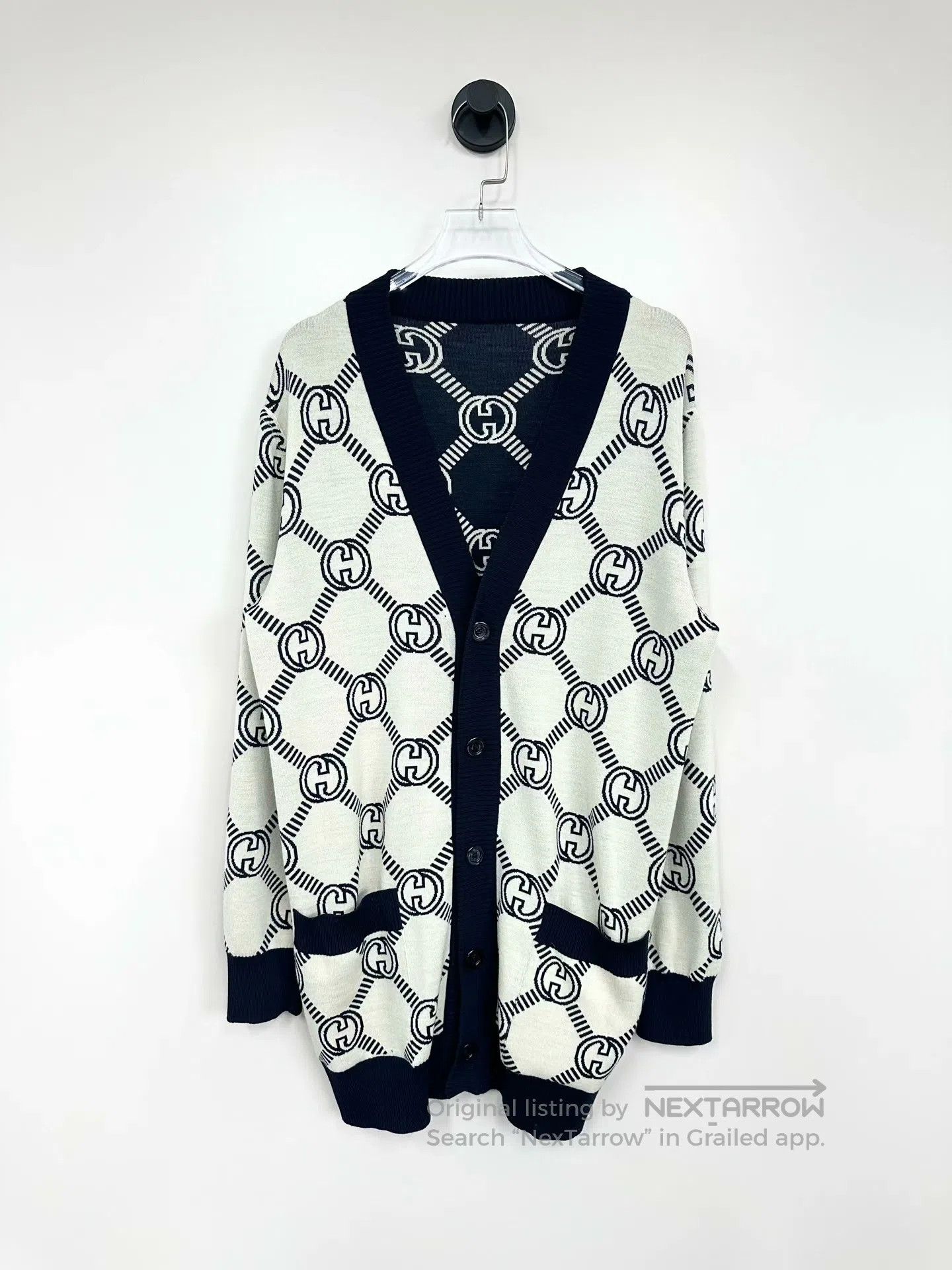 Gucci Guicci Dark blue logo print double-sided wool knit cardiga Size US XS / EU 42 / 0 - 3 Thumbnail