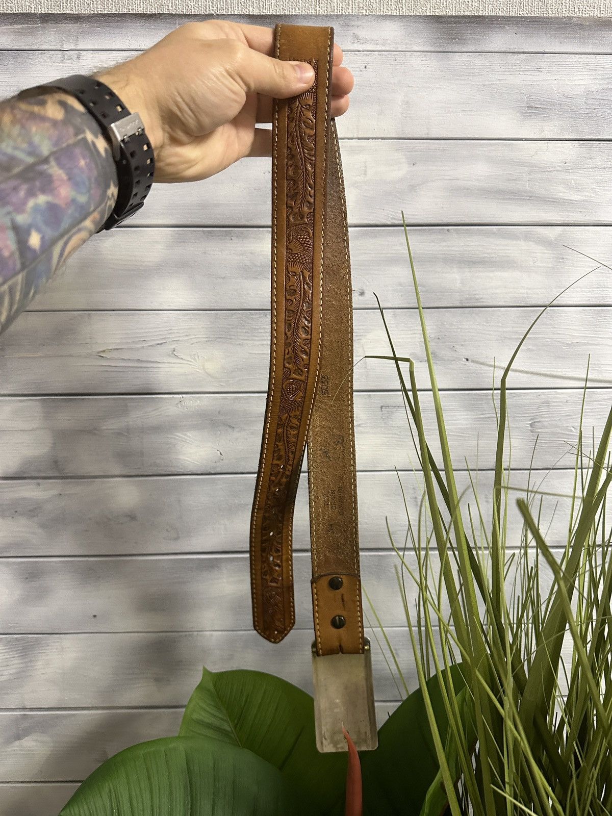 Vintage Rare Belt TEXAS Silver Germany JEZ Leather Cowboy Western Size ONE SIZE - 4 Thumbnail