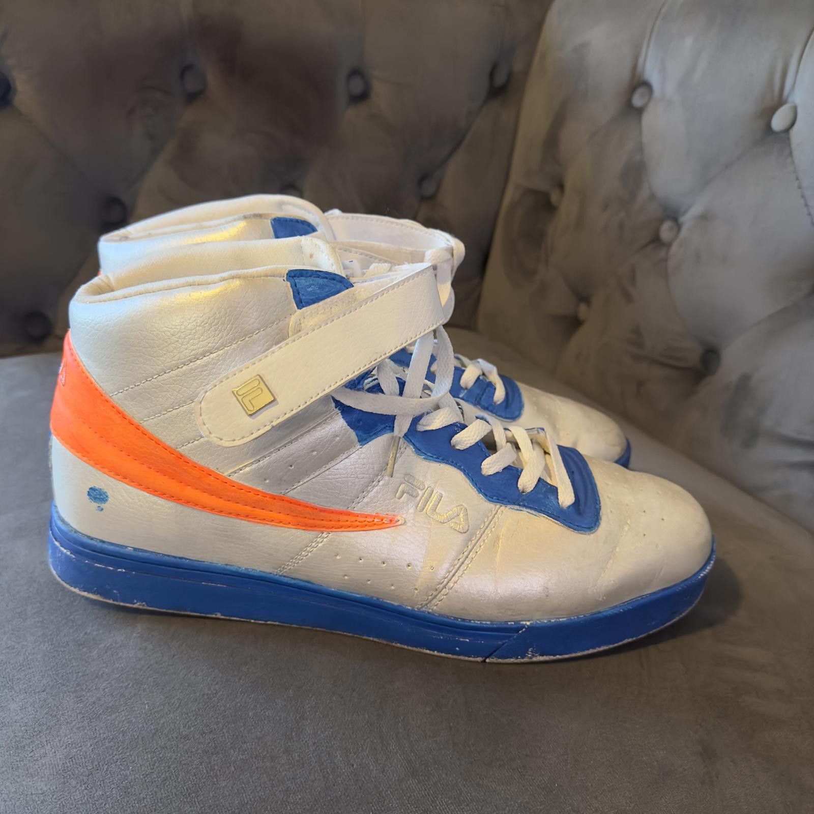 Fila Fila High-Top Sneakers - custom - White & Blue w/Orange Size US 13 / EU 46 - 1 Thumbnail