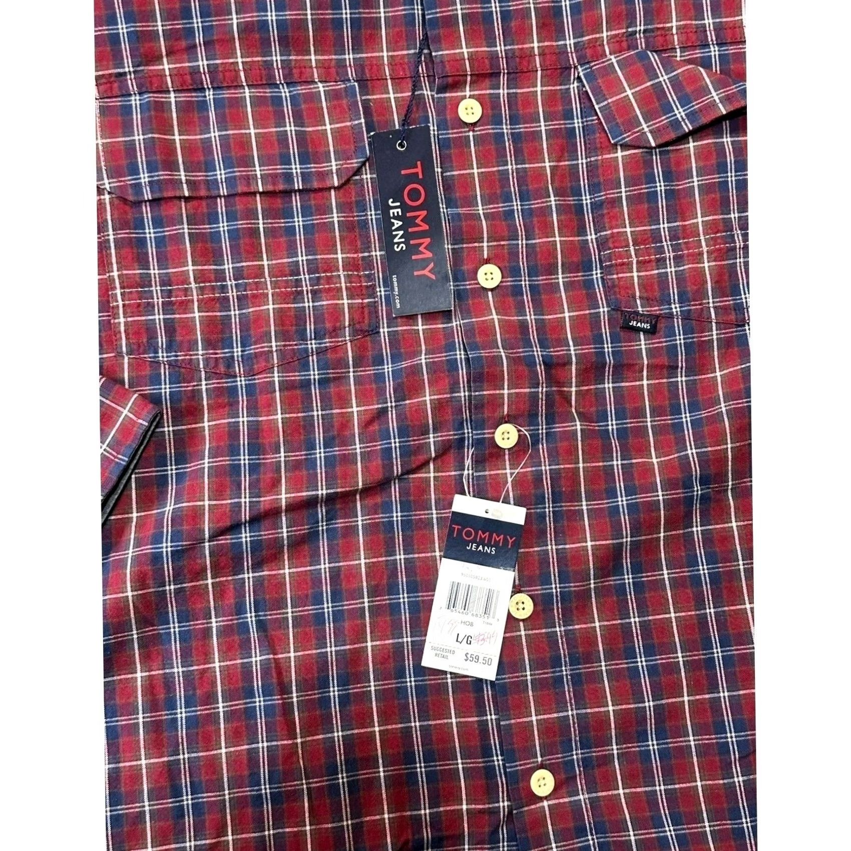 Vintage VINTAGE Tommy Jeans Shirt Red Plaid Button-Up Long Sleeve Men's Sz L Size US L / EU 52-54 / 3 - 3 Thumbnail