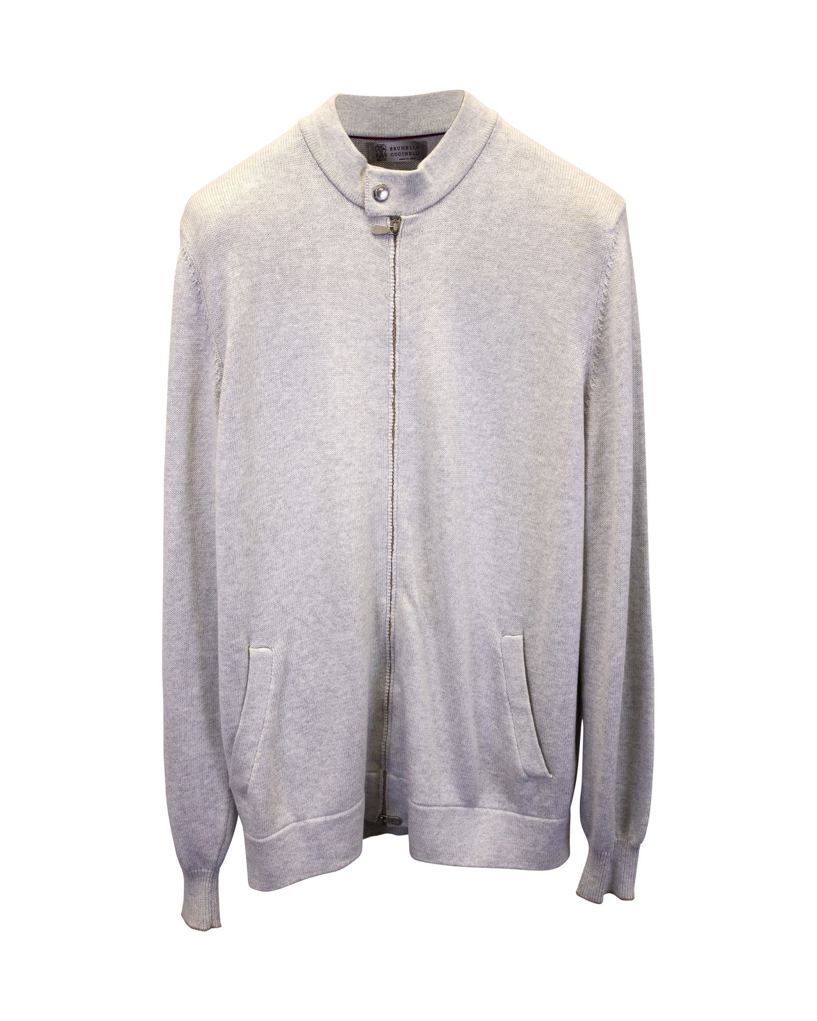Brunello Cucinelli Brunello Cucinelli Knitted Zip Blouson Jacket in Grey Cotton Size US XXL / EU 58 / 5 - 1 Thumbnail