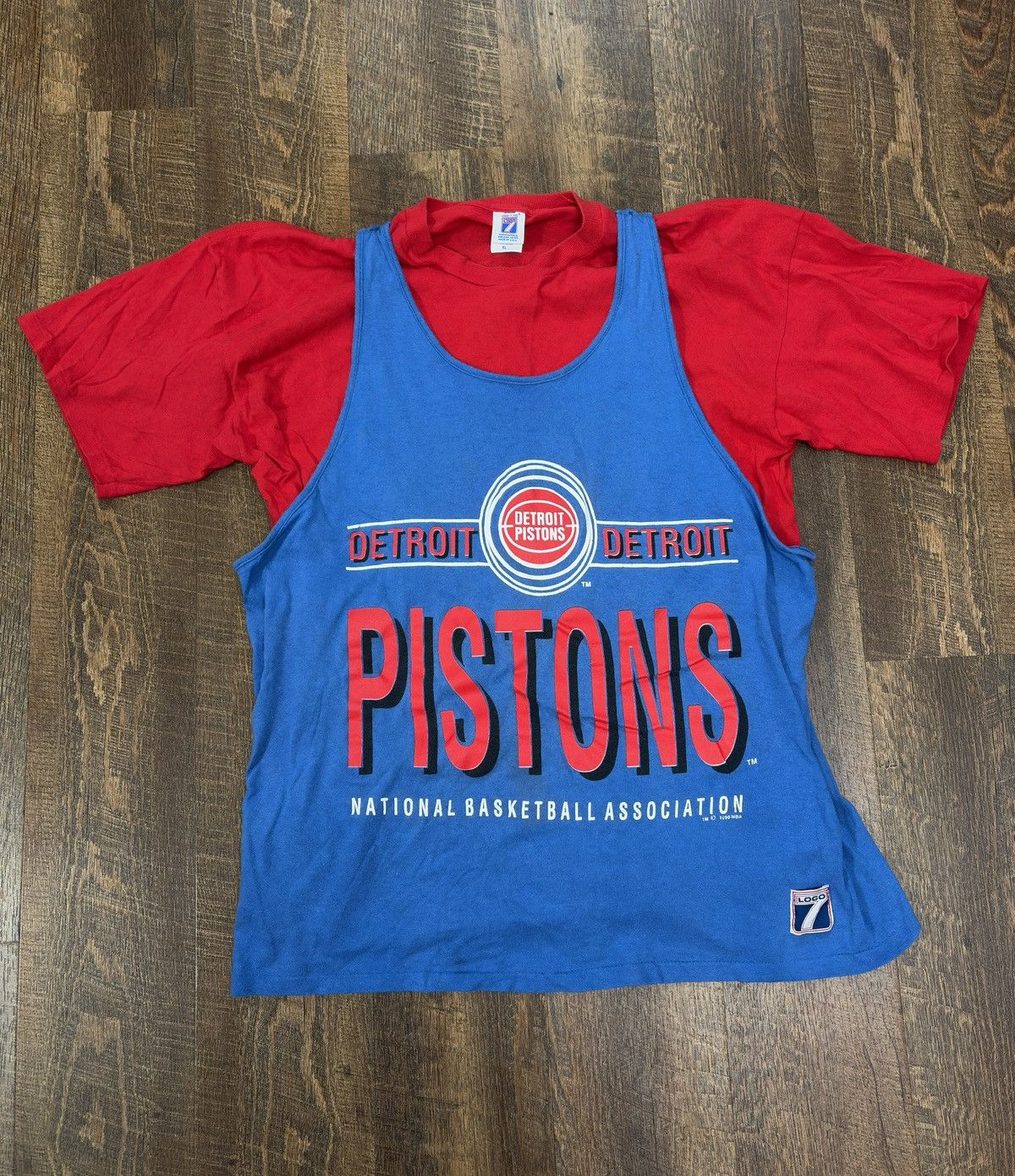 Vintage Vintage 1990 Detroit Pistons NBA Logo 7 Jersey Shirt Size US XL / EU 56 / 4 - 1 Thumbnail