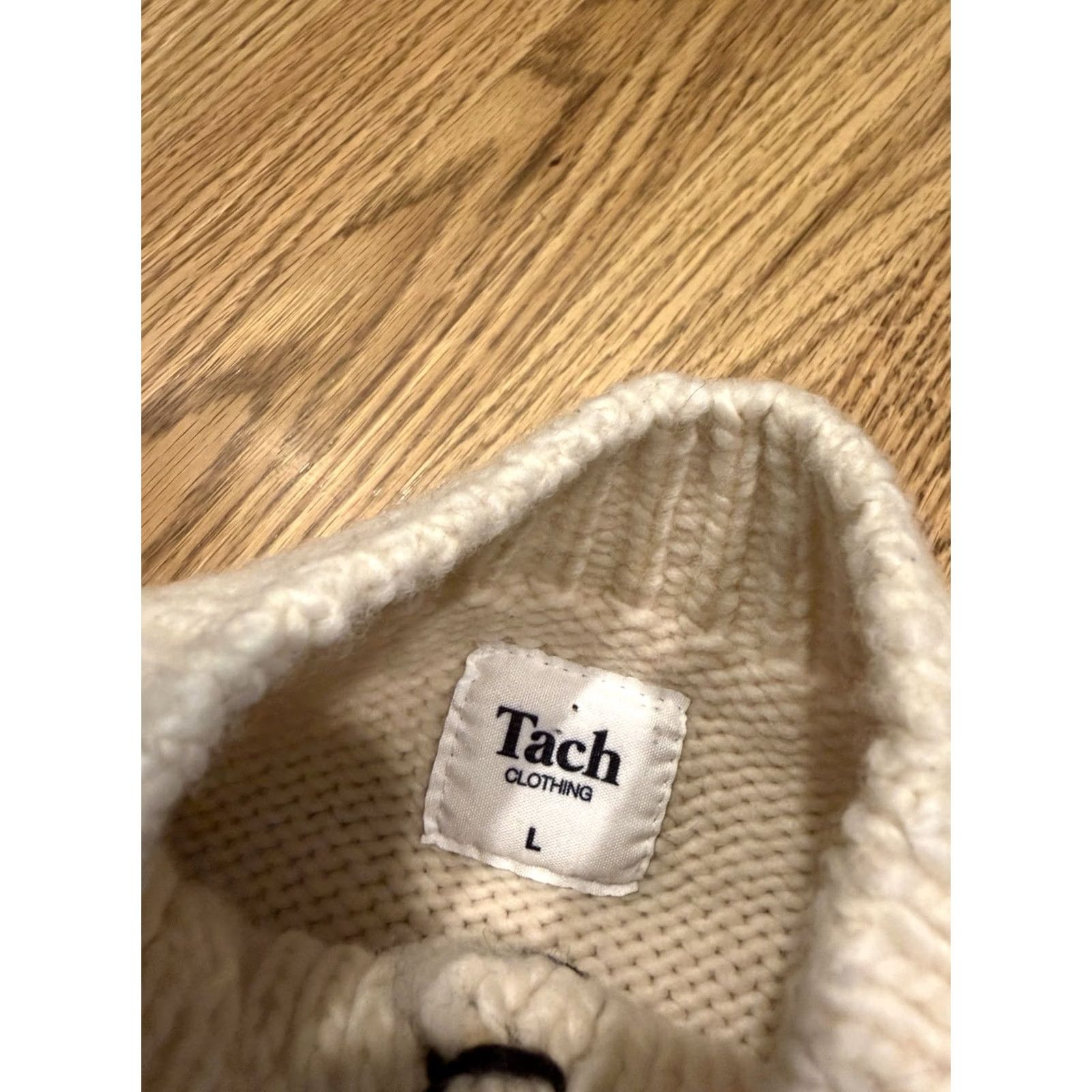 Vintage Tach Jackie Women’s Hand Knit Merino Wool Cardigan Sweater Large Cream Size L / US 10 / IT 46 - 2 Thumbnail