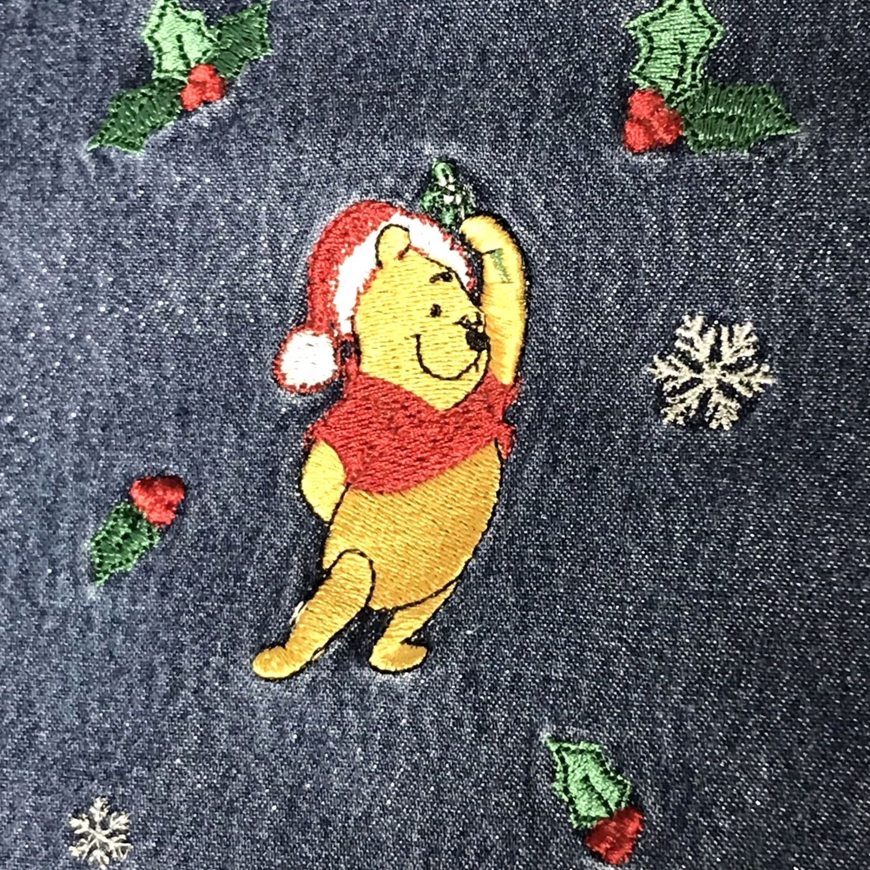 Disney Disney Women Shirt M Blue Denim Winnie the Pooh & Tigger Christmas Embroidered Glitter Button-Up Long Sleeve Shirt Size M / US 6-8 / IT 42-44 - 3 Thumbnail