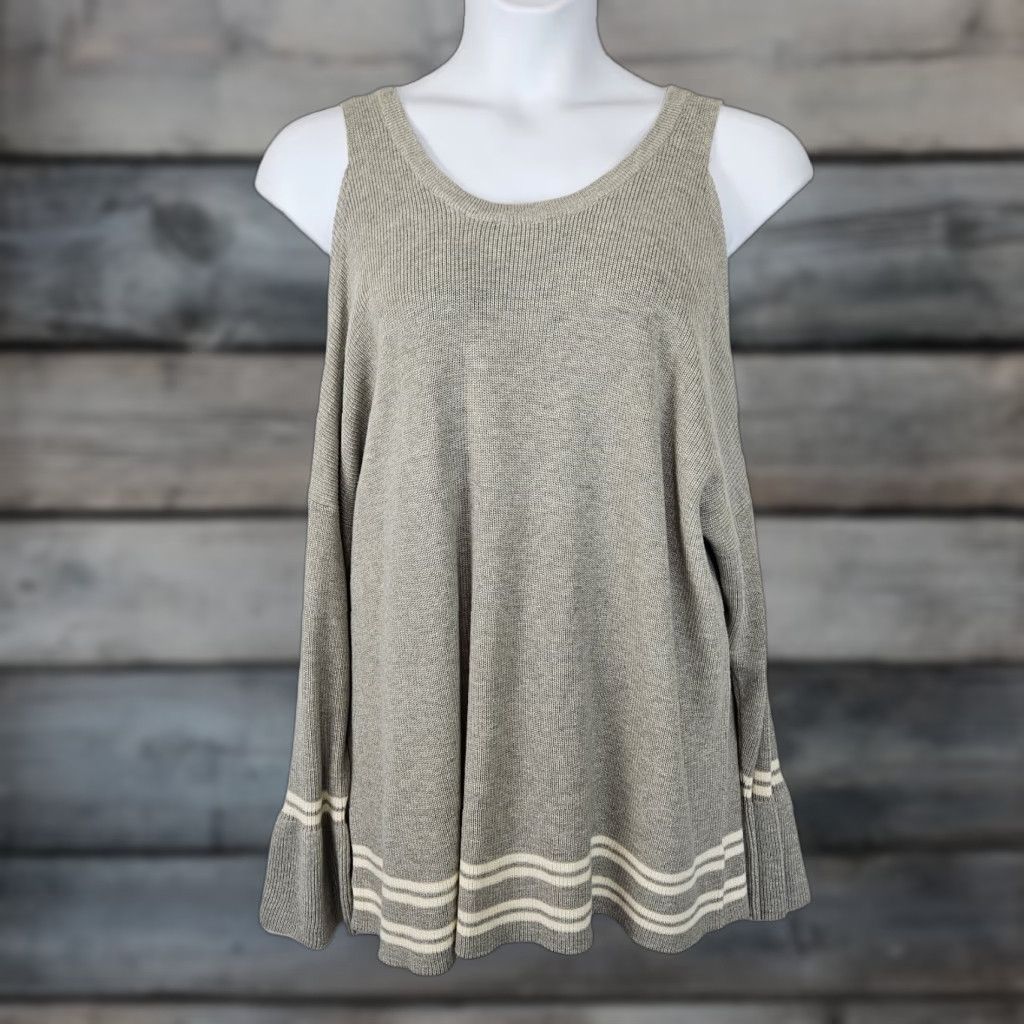 Vintage Skies Are Blue Womens Cold Shoulder Sweater Sz 2X Gray Cotton Blend Size XXL / US 16-18 / IT 52-54 - 1 Thumbnail