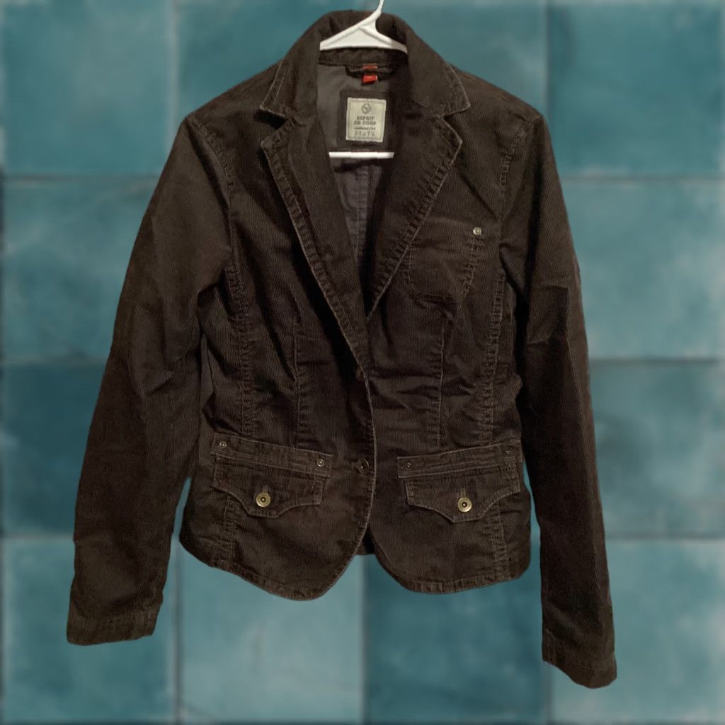 ESPIRIT VINTAGE Espirit Corduroy Cropped Blazer Women 8 Brown Pockets Preppy 90s Academia Cardigan? Size M / US 6-8 / IT 42-44 - 1 Thumbnail