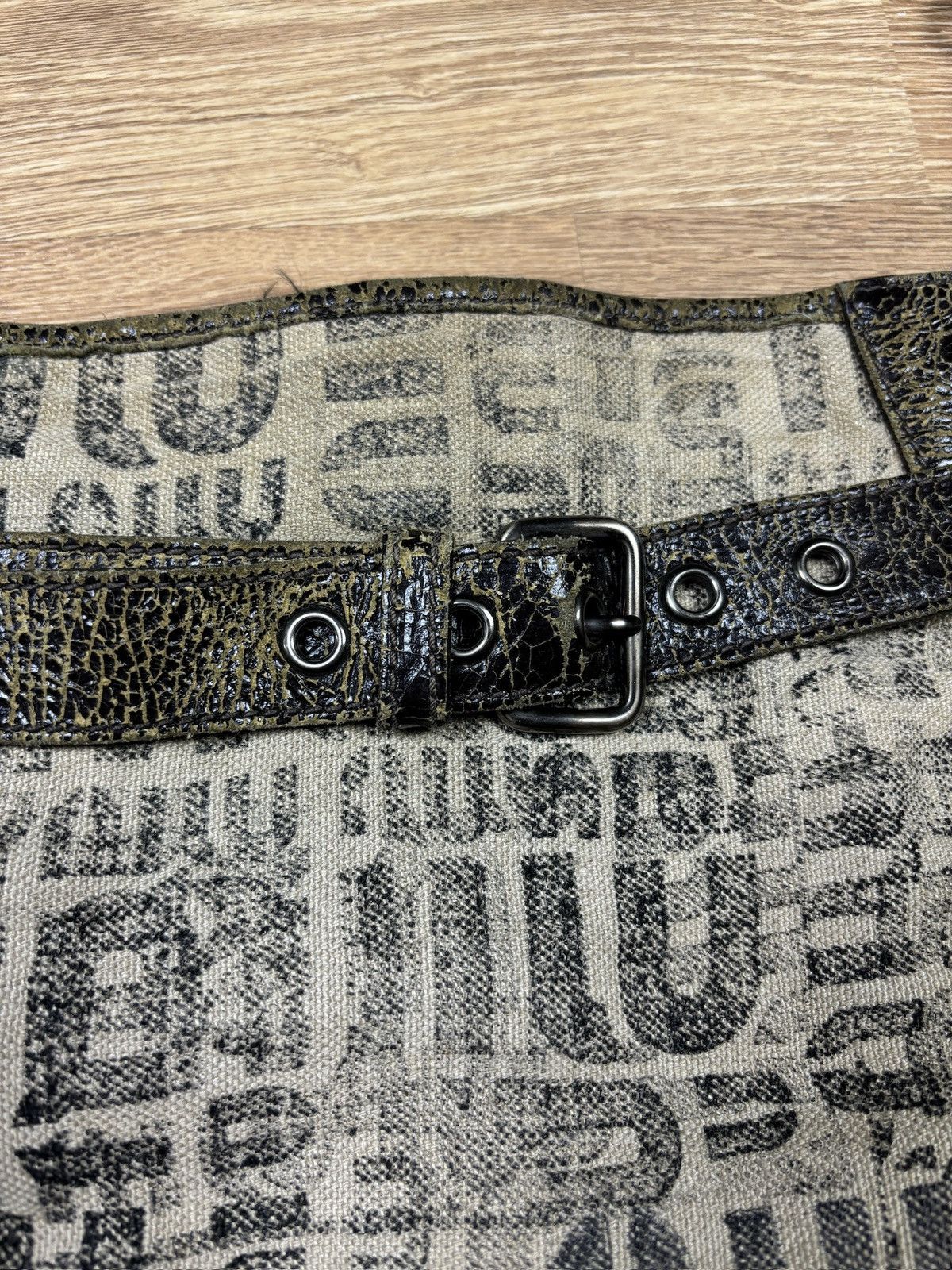 Miu Miu Miu Miu Logo Canvas & Crackled Leather Shoulder Bag Size ONE SIZE - 4 Thumbnail