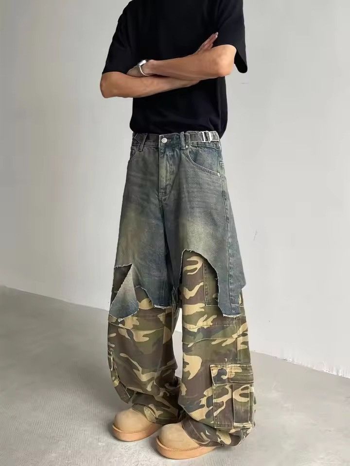 Japanese Brand Ropa Y2K Grunge Camouflage Patchwork Baggy Stacked Jeans Size US 26 / EU 42 - 7 Thumbnail