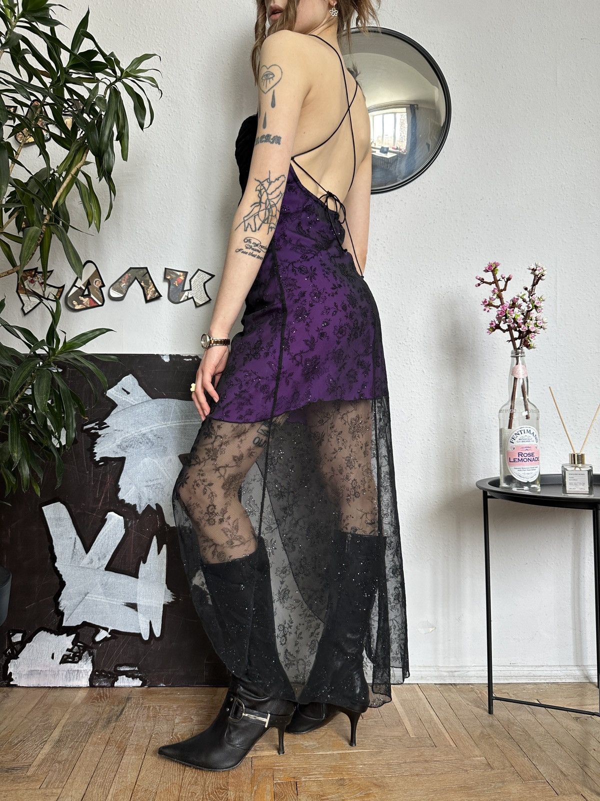 Vintage Whimsigoth Vintage Glitter Sexy Mini Asymmetrical Dress Size S / US 4 / IT 40 - 2 Thumbnail