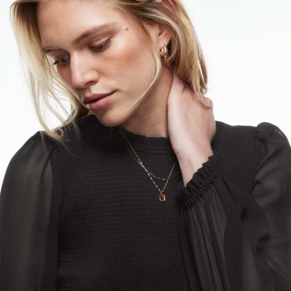 Aritzia New Aritzia Wilfred Tempest Smocked Chiffon Black Blouse Si Size XXL / US 16-18 / IT 52-54 - 2 Thumbnail