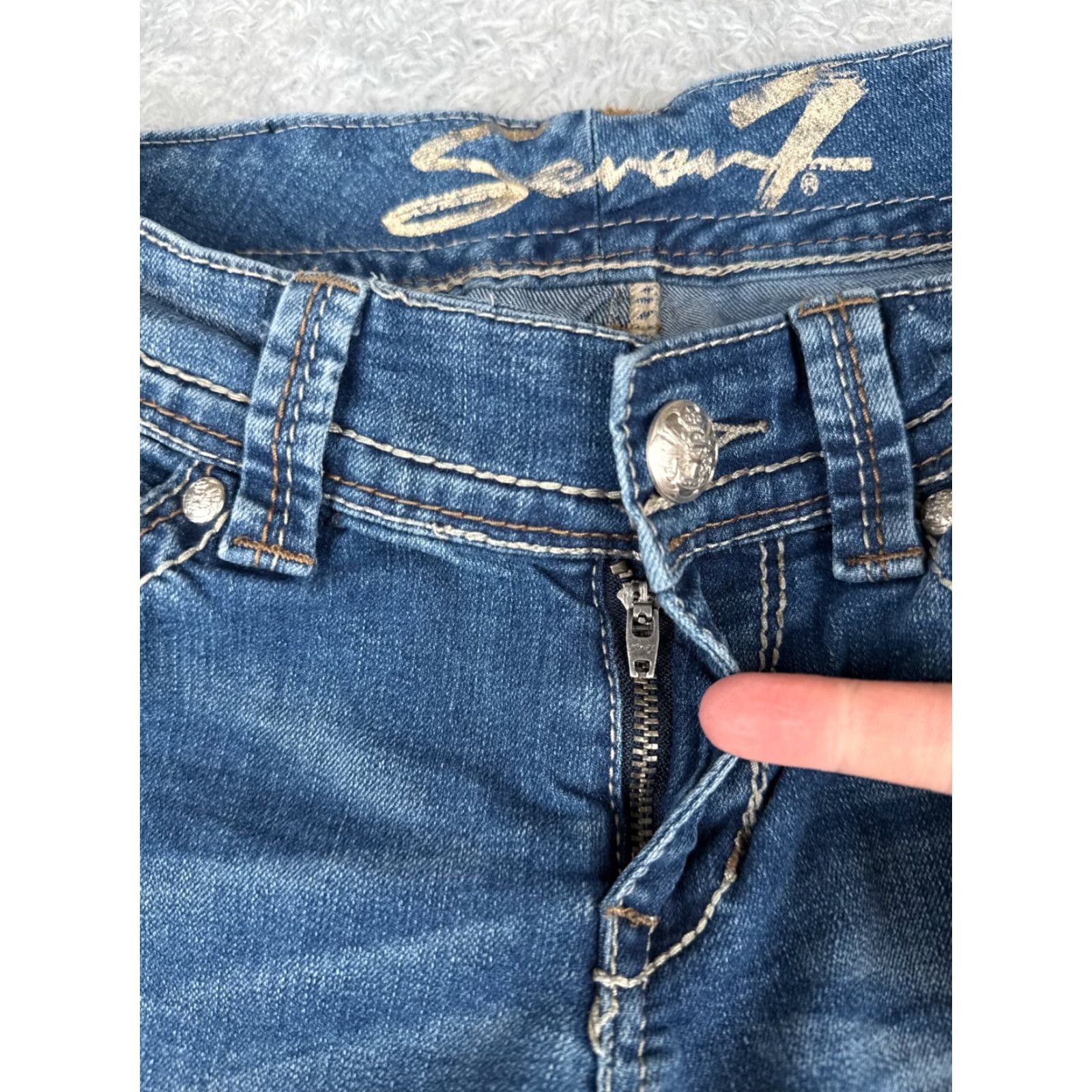 Vintage Seven7 Women Jeans 28 Blue Denim Skinny Slit Hem Mid Rise 28x29 Size 28" / US 6 / IT 42 - 5 Thumbnail