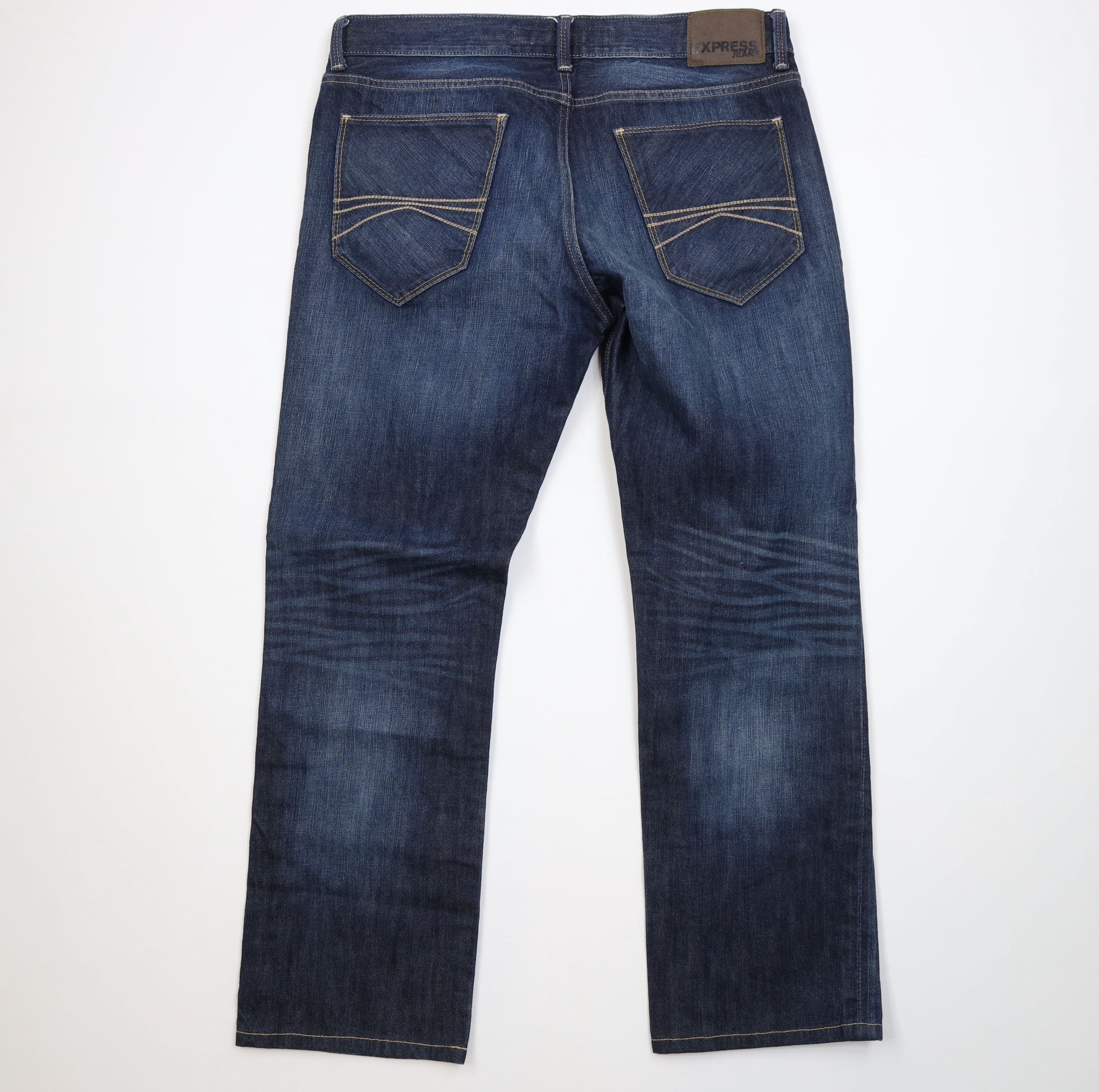 Express Express Rocco Slim Fit Straight Leg Denim Jeans Blue Cotton Size US 33 - 8 Thumbnail