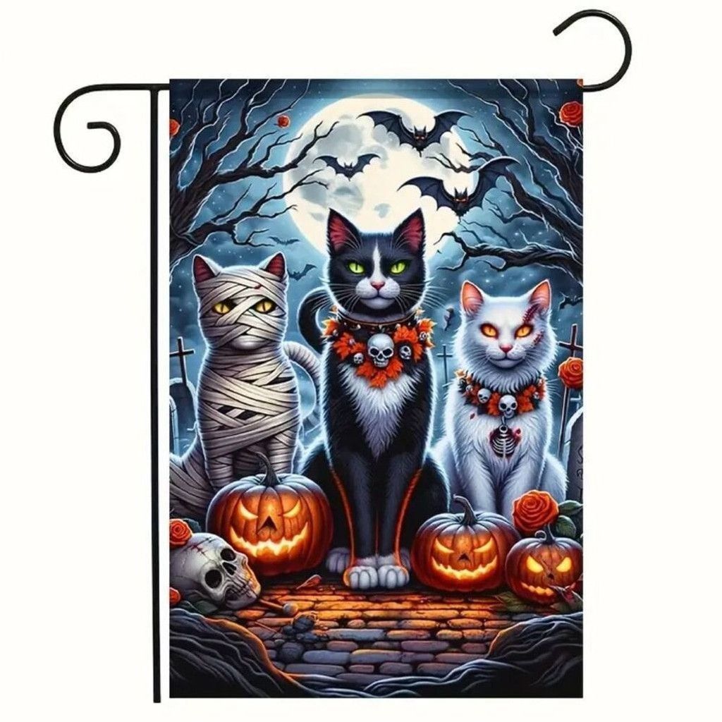 Other Halloween Double Sided Garden Flag 12x18 Inch Cats Pumpkins Size ONE SIZE - 1 Thumbnail