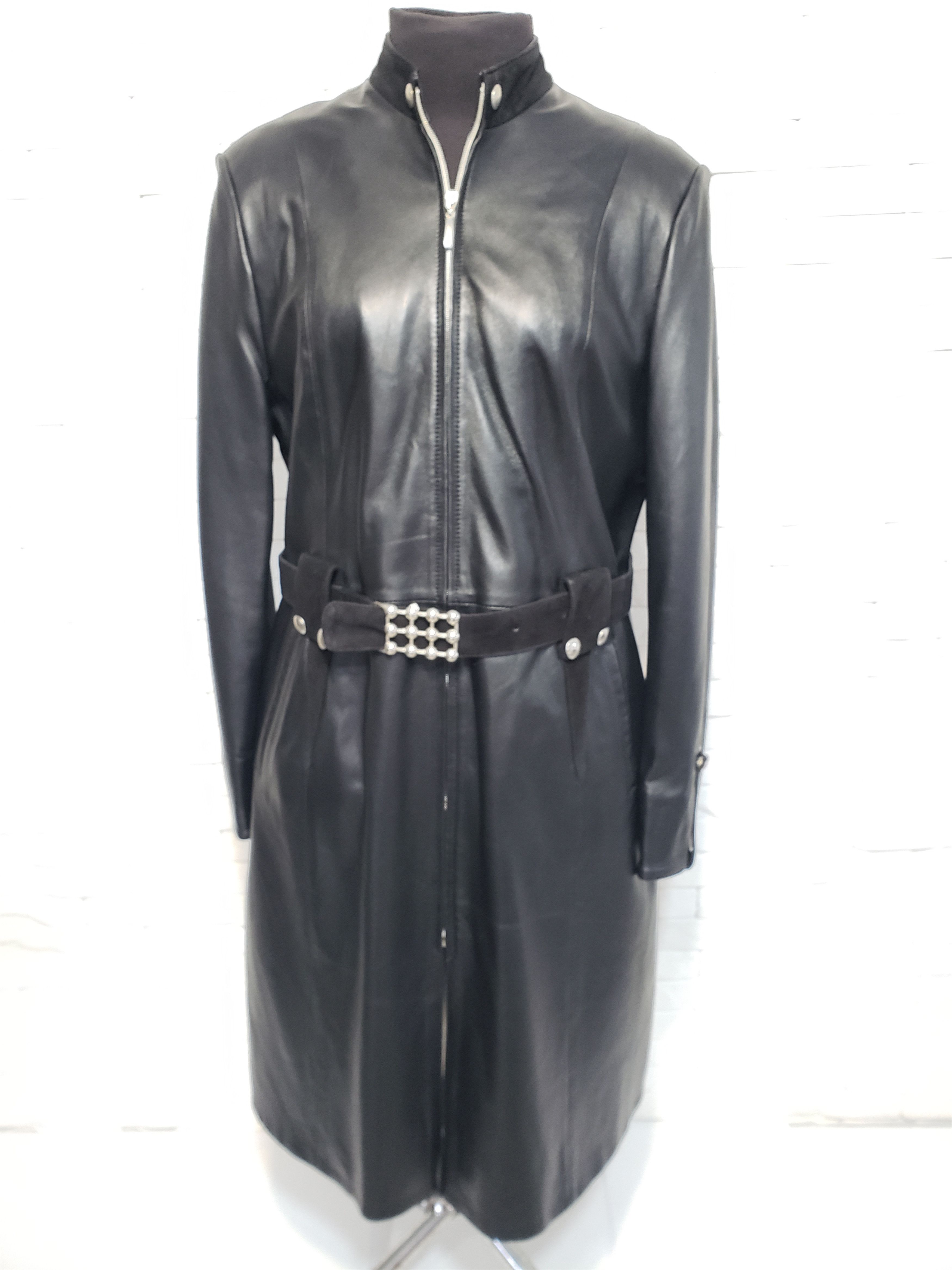 Genuine Leather Women black leather raincoat. Size XL / US 12-14 / IT 48-50 - 1 Thumbnail