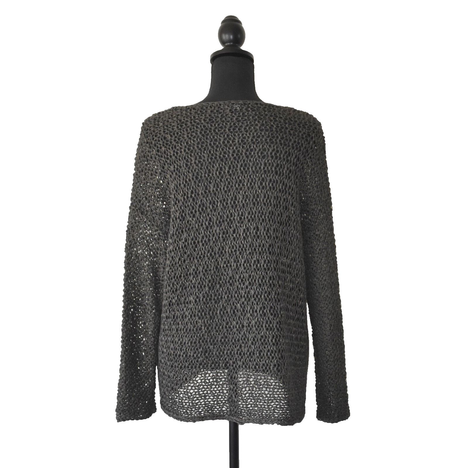 Eileen Fisher New EILEEN FISHER Gray Net Knit Long Sleeve Blouse Top Sz L Size L / US 10 / IT 46 - 2 Thumbnail