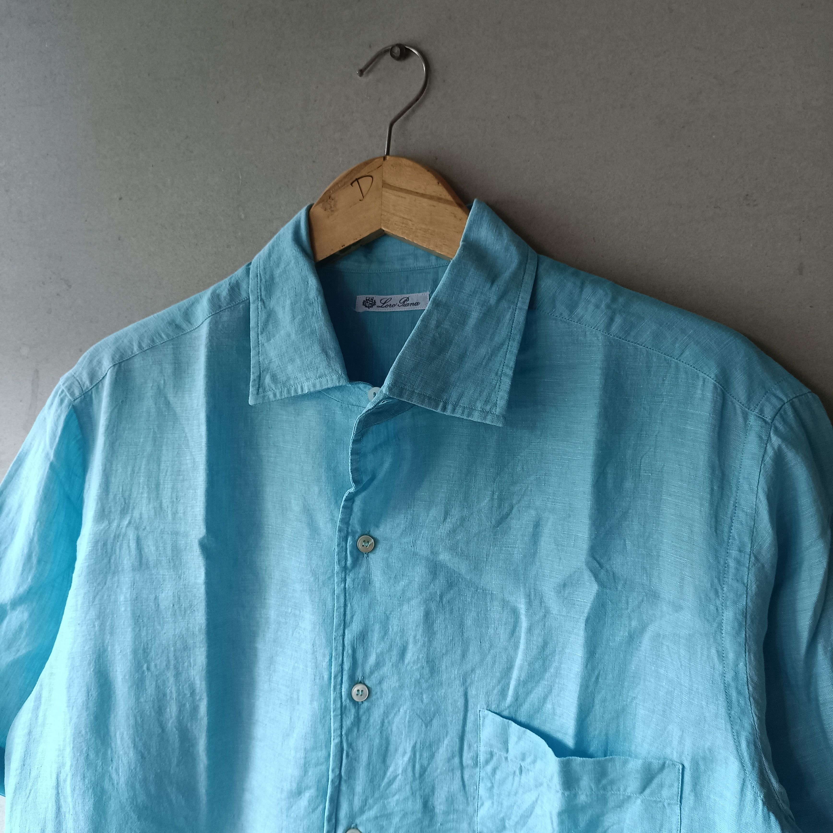 Loro Piana Loro Piana Lino Flax Ocean Blue Shirt Size US L / EU 52-54 / 3 - 4 Thumbnail