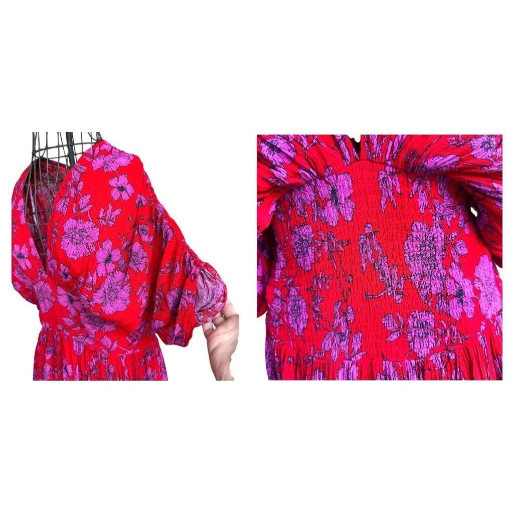 Other Band of Gypsies Hi Low Dress Small Red Pink Flowers Stretch Size S / US 4 / IT 40 - 5 Thumbnail