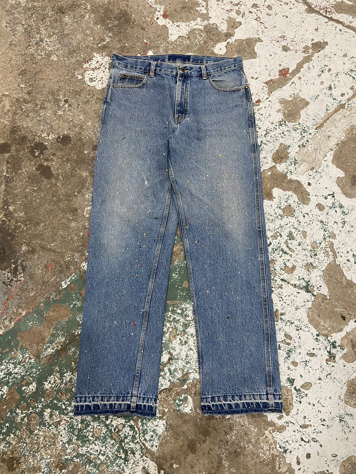 Vintage Vintage 1990s Paint Splatter Blue Denim Jeans Size US 34 / EU 50 - 1 Thumbnail