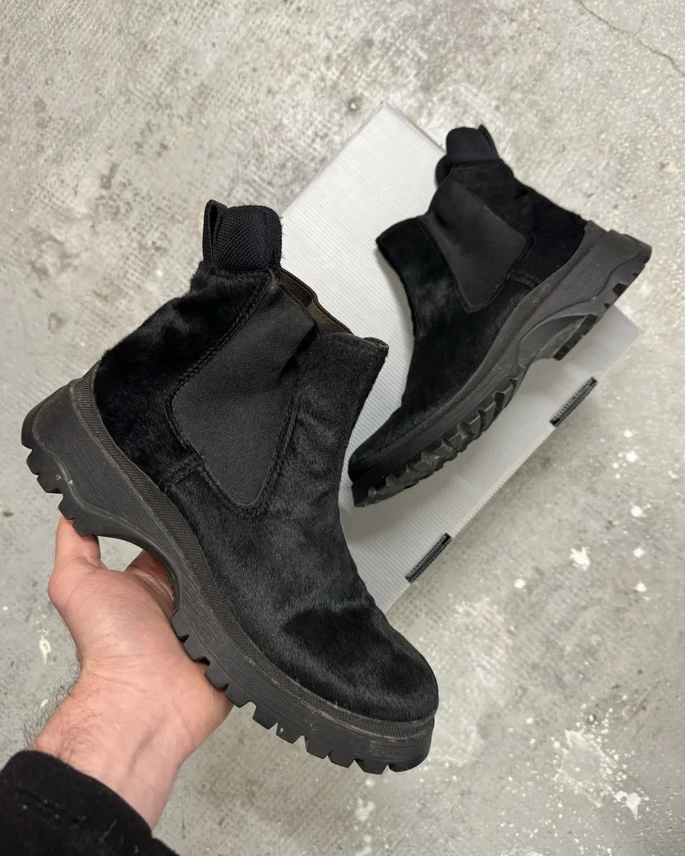 Designer × Prada × Vintage AW1999 Prada Black Pony Hair Leather Vibram Boots Size US 8 / IT 38 - 1 Thumbnail