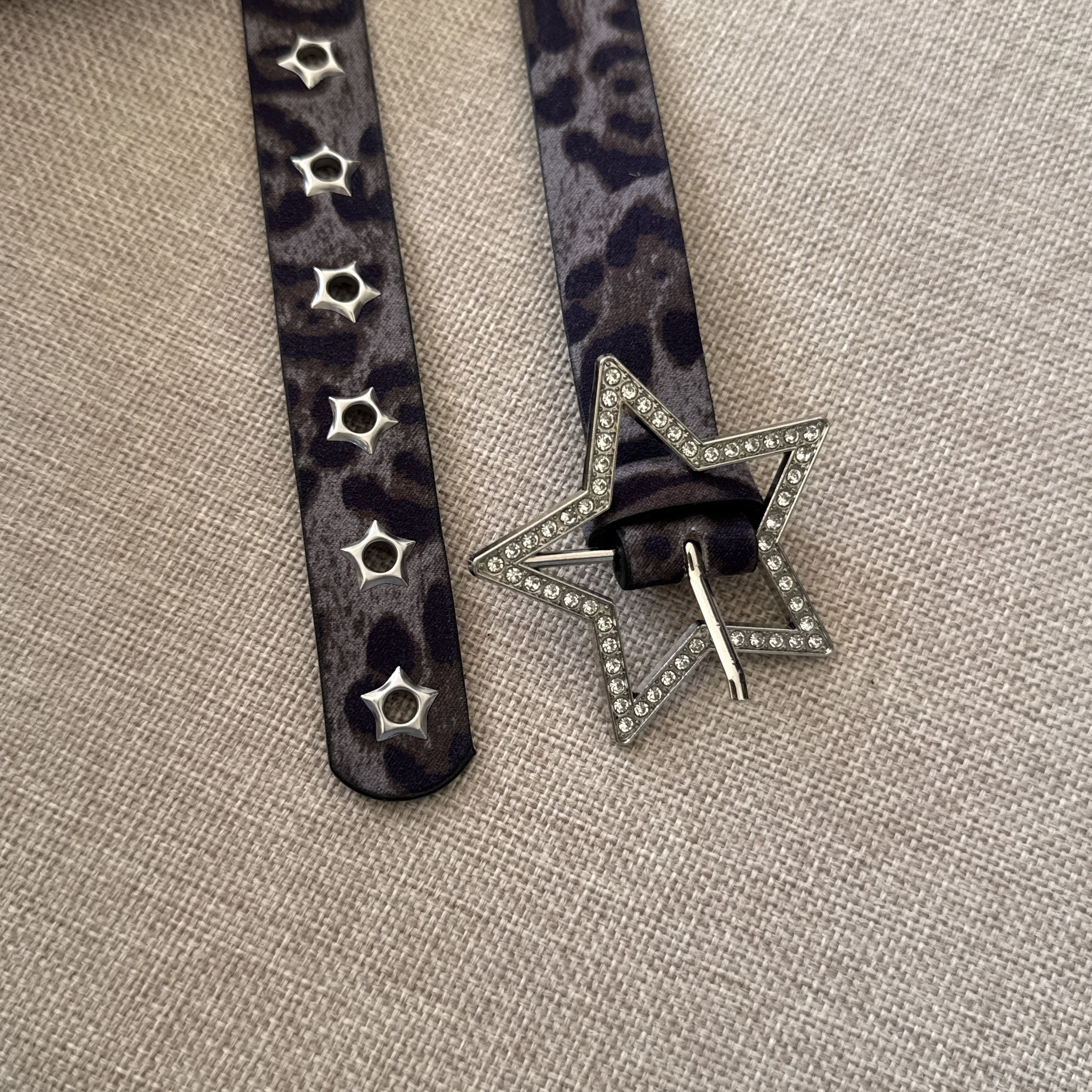 Other Gray Leopard Star Buckle Belt Y2K Rhinestone Studded Belt Size ONE SIZE - 4 Thumbnail