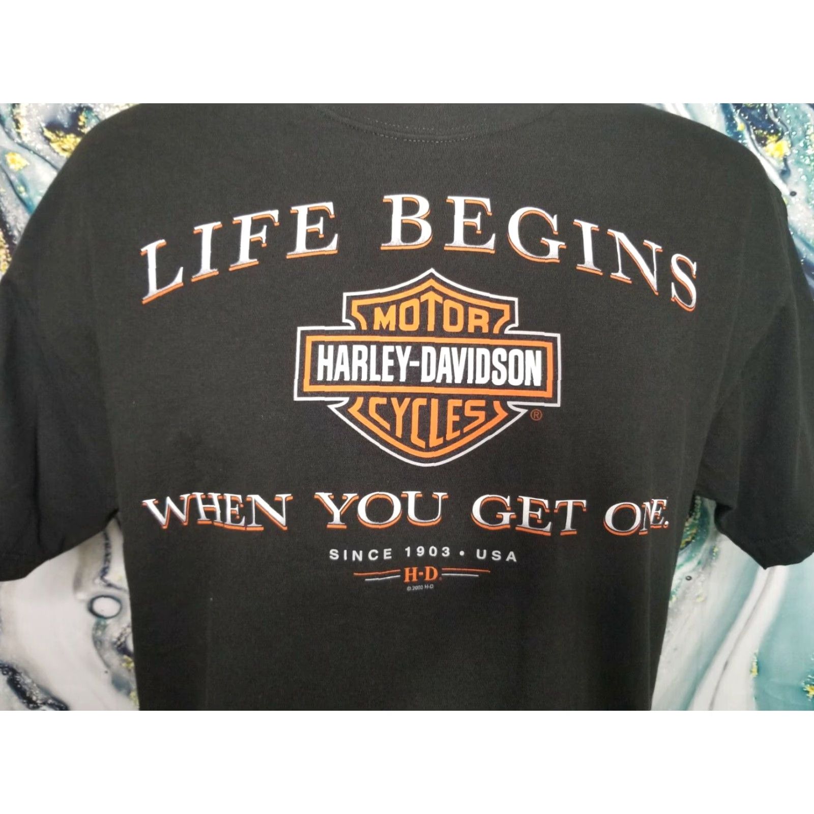 Harley Davidson VINTAGE Harley-Davidson Retro T-Shirt Adult Large Black 2003 Lakeland FL Mens USA Made Size US L / EU 52-54 / 3 - 4 Thumbnail