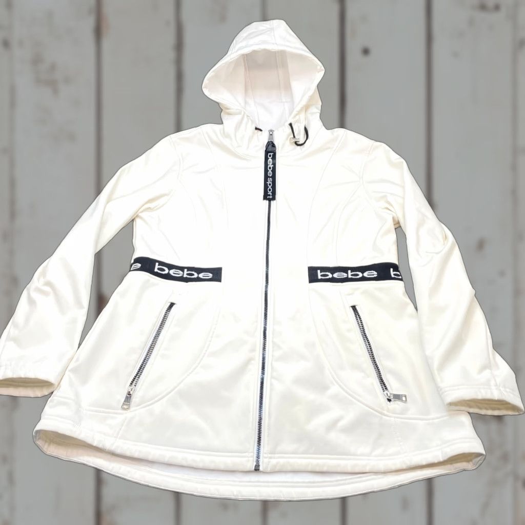 Bebe Bebe Sport White Hooded Jacket Womens XL Soft Shell Full Zip Coat Fleece Lined Size XL / US 12-14 / IT 48-50 - 1 Thumbnail