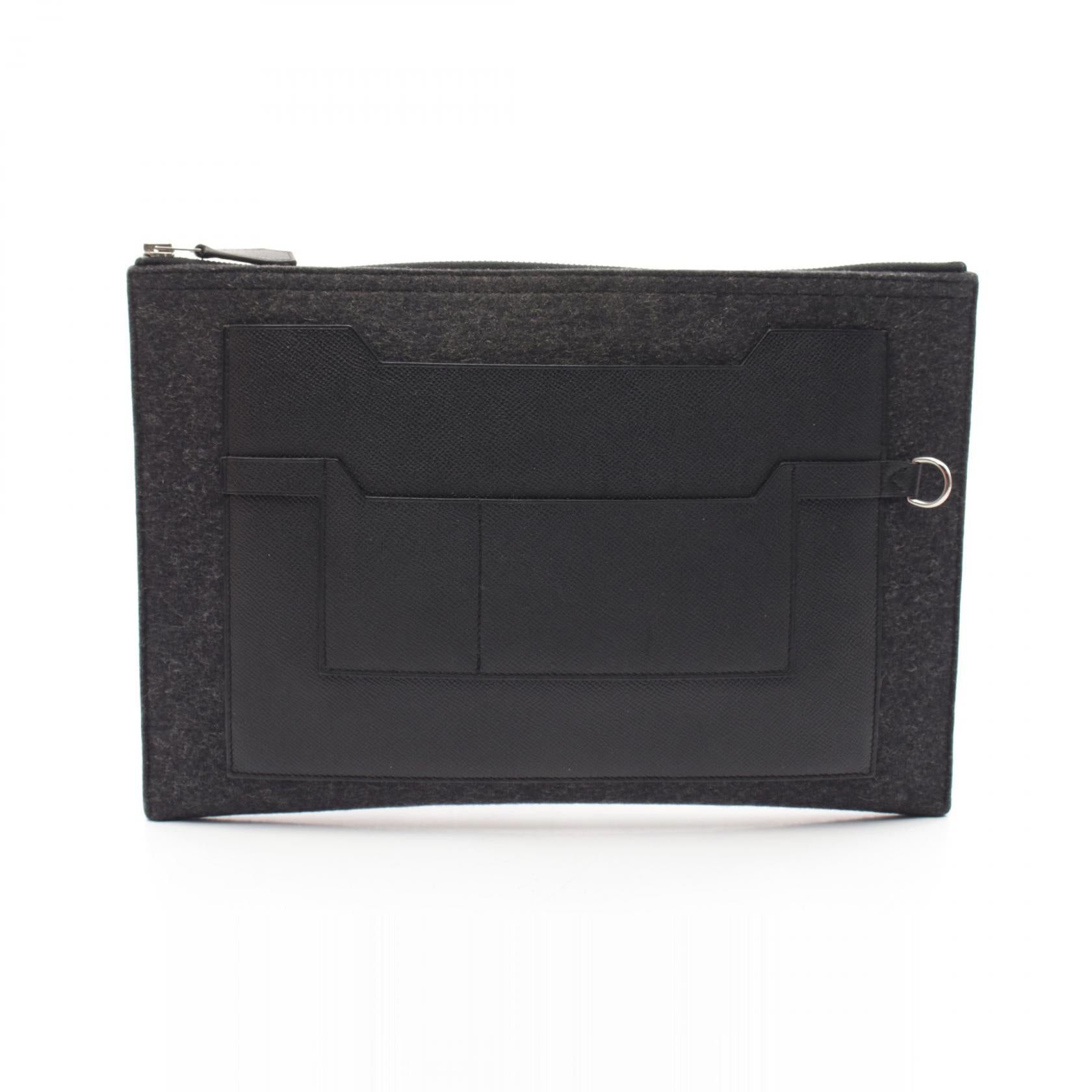Hermes Hermes Toudou 37 Clutch Bag Feutre Veau Epsom Gray Black Silver Hardware X Stamp Size ONE SIZE - 1 Thumbnail