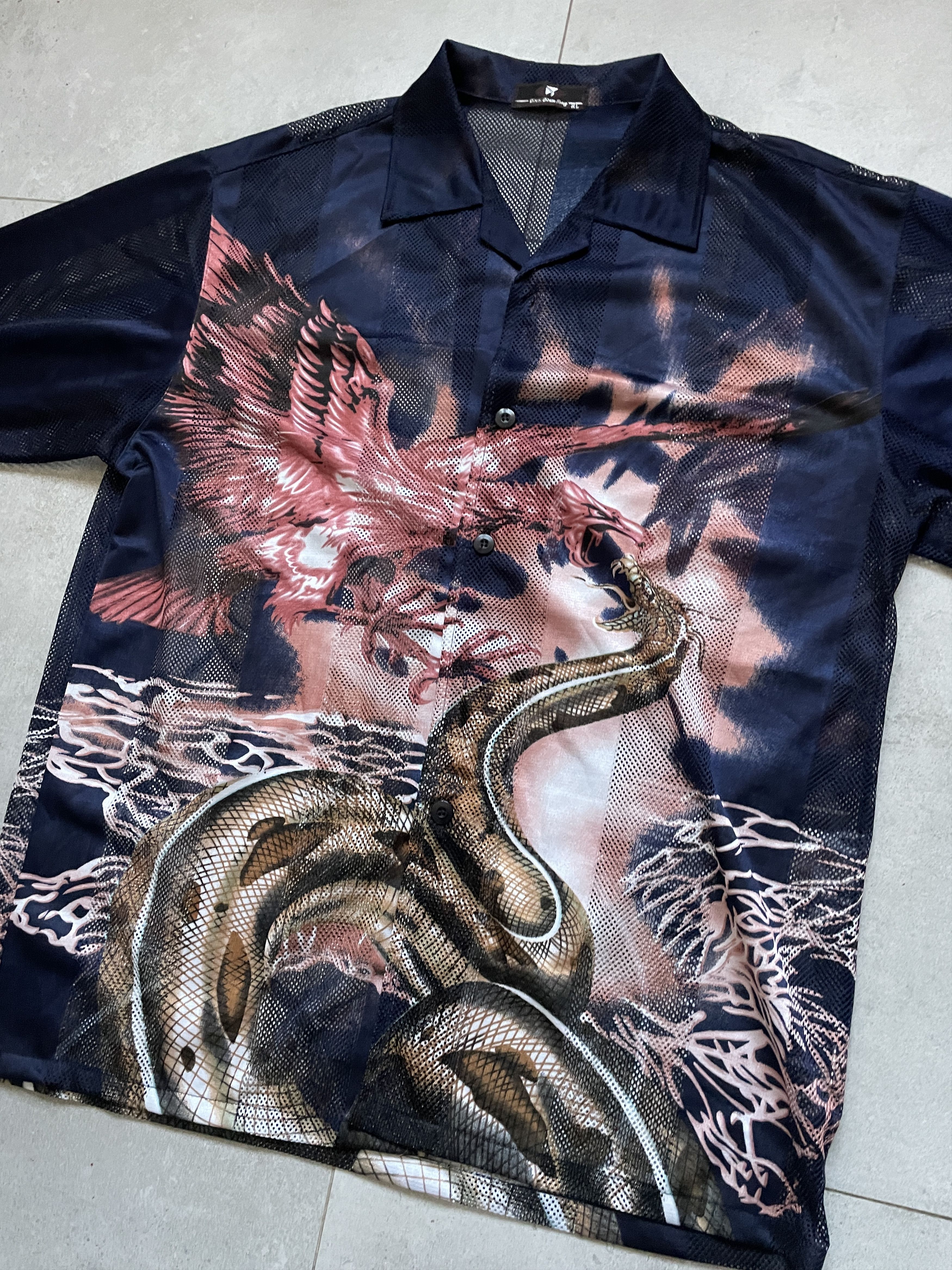 Vintage Y2K EAGLE AND SNAKE VISCOSE COTTON LIGHT NAVY PINK SHIRT Size US XL / EU 56 / 4 - 2 Thumbnail