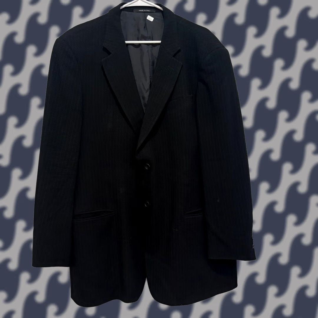 Armani Armani Collezioni Mens Black Wool Pinstripe Blazer Jacket Italy 44R Regular Business Formal Size 54R - 1 Thumbnail