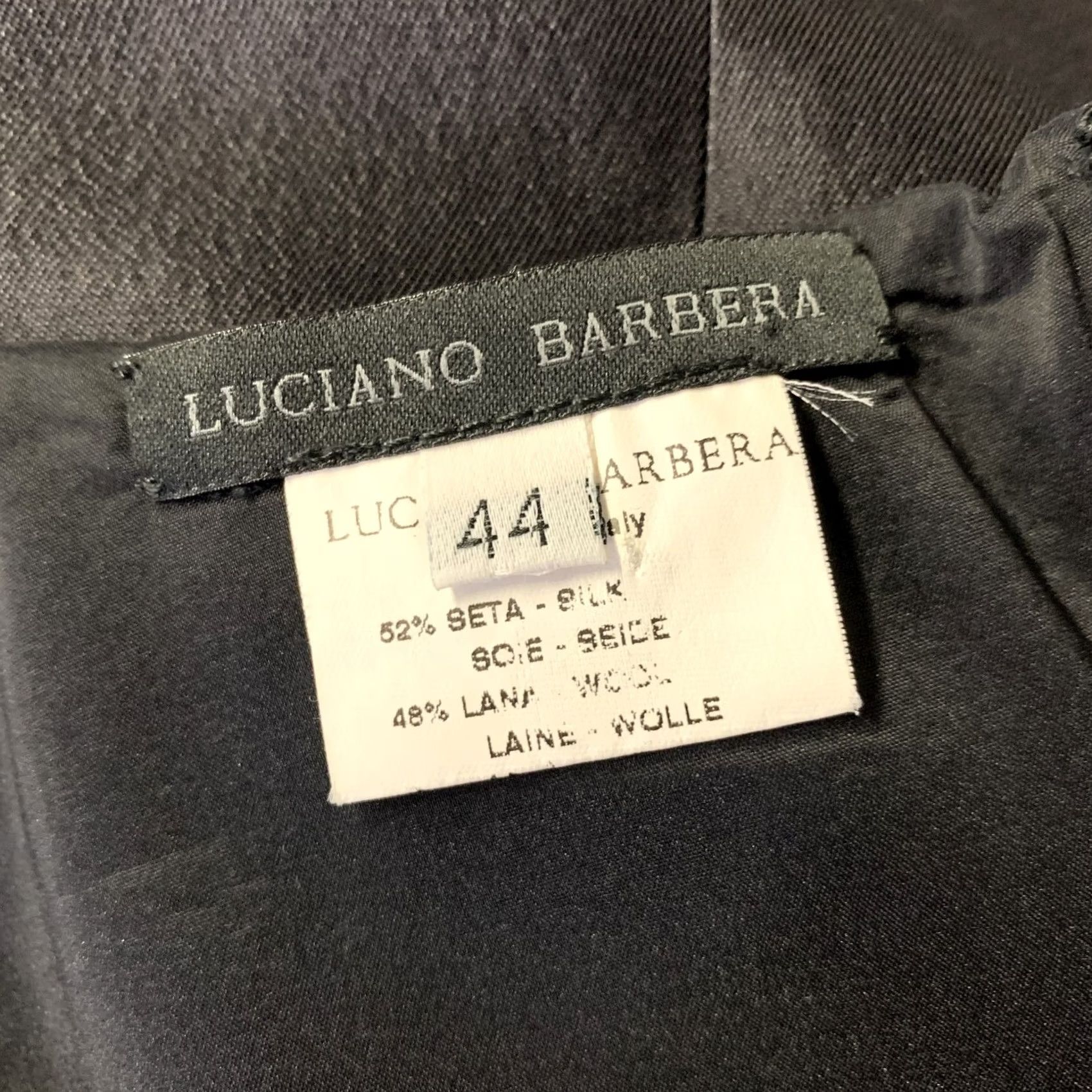 Vintage LUCIANO BARBERA Dress Black Silk Wool Scoop Neck Knee-Length 8 Women Italy Size M / US 6-8 / IT 42-44 - 4 Thumbnail