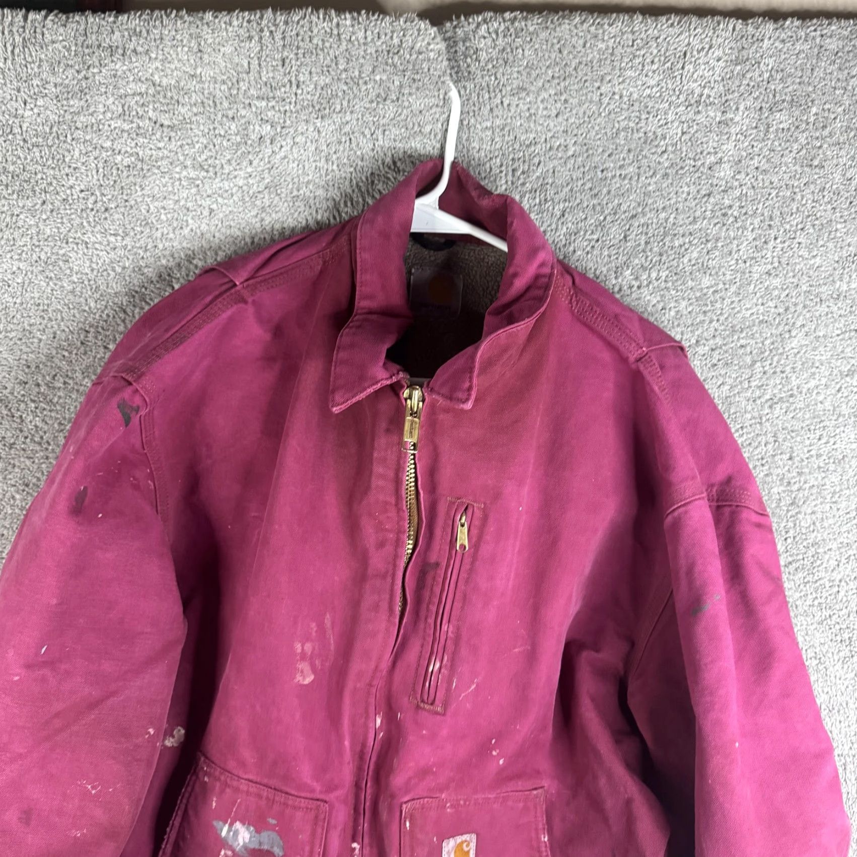 Carhartt VINTAGE Carhartt Jacket Mens XL Pink Canvas Duck Sherpa Lined Full Zip Workwear Bomber Size US XL / EU 56 / 4 - 5 Thumbnail