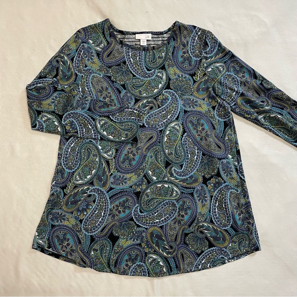 J. Jill J. Jill Knit Paisley Print Smocked Back Long Sleeve Tee S Size S / US 4 / IT 40 - 5 Thumbnail
