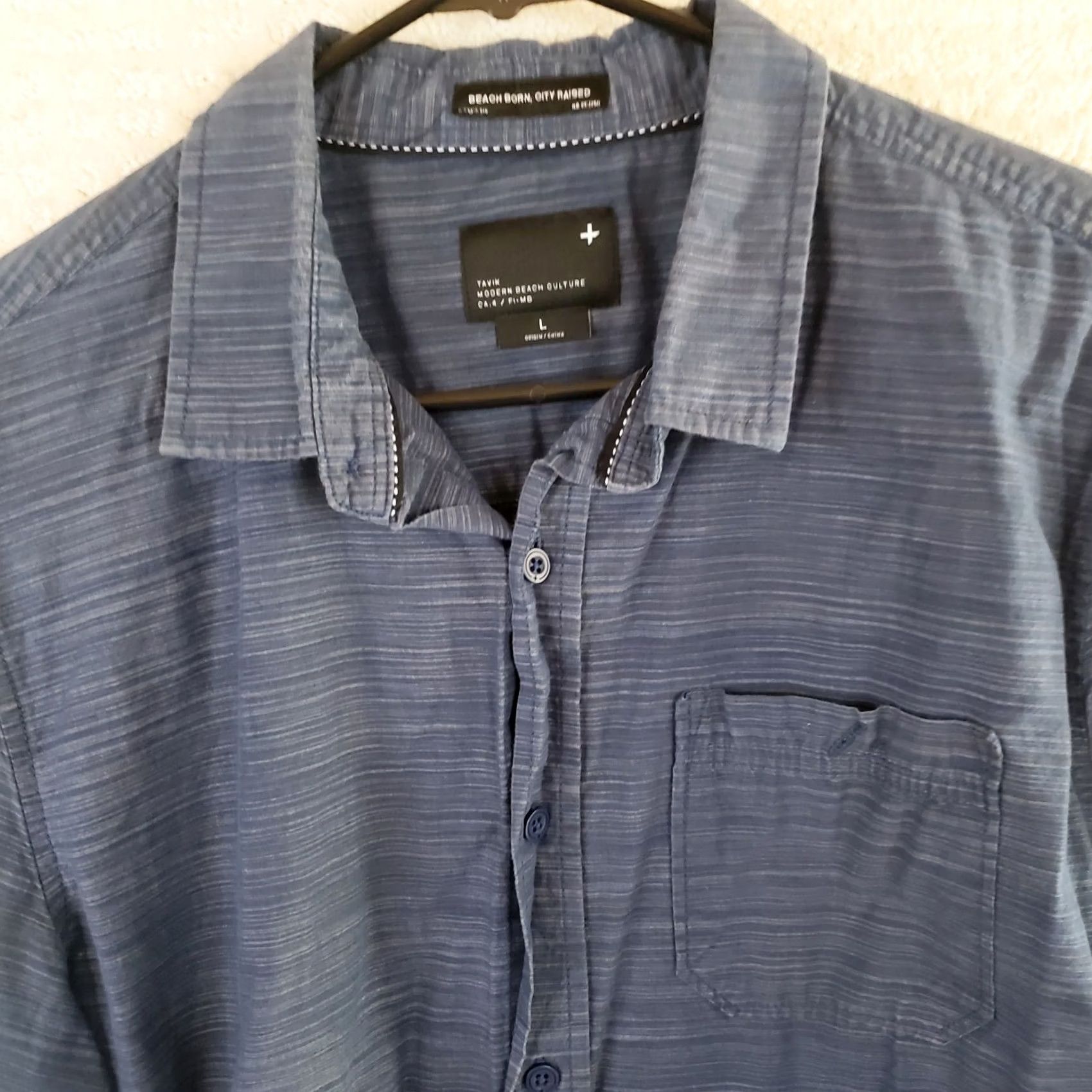 Tavik Tavik Men L Blue Denim Striped Long Sleeve Button Shirt Beach Culture Modern Shirt Button-Down Crew Neck? Size US L / EU 52-54 / 3 - 3 Thumbnail