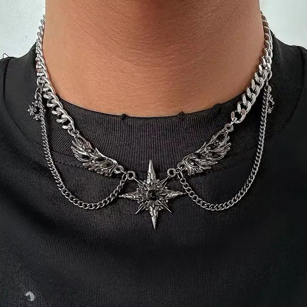 Jewelry Hip Hop Geometric Octagonal Star Wing Pendant Choker Size ONE SIZE - 1 Thumbnail