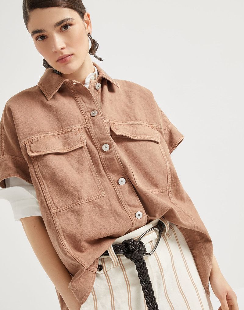 Brunello Cucinelli o1la1rc1a0326 Garment-Dyed Overshirt in Brown Size S / US 4 / IT 40 - 4 Thumbnail