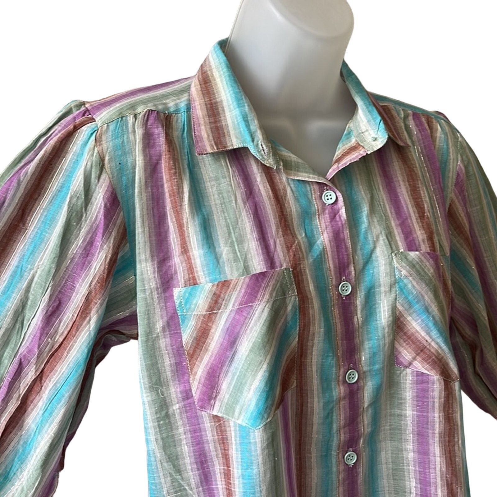 Vintage VINTAGE 1980’s Dead Stock Club Privé Striped Blouse Size S Size S / US 4 / IT 40 - 3 Thumbnail