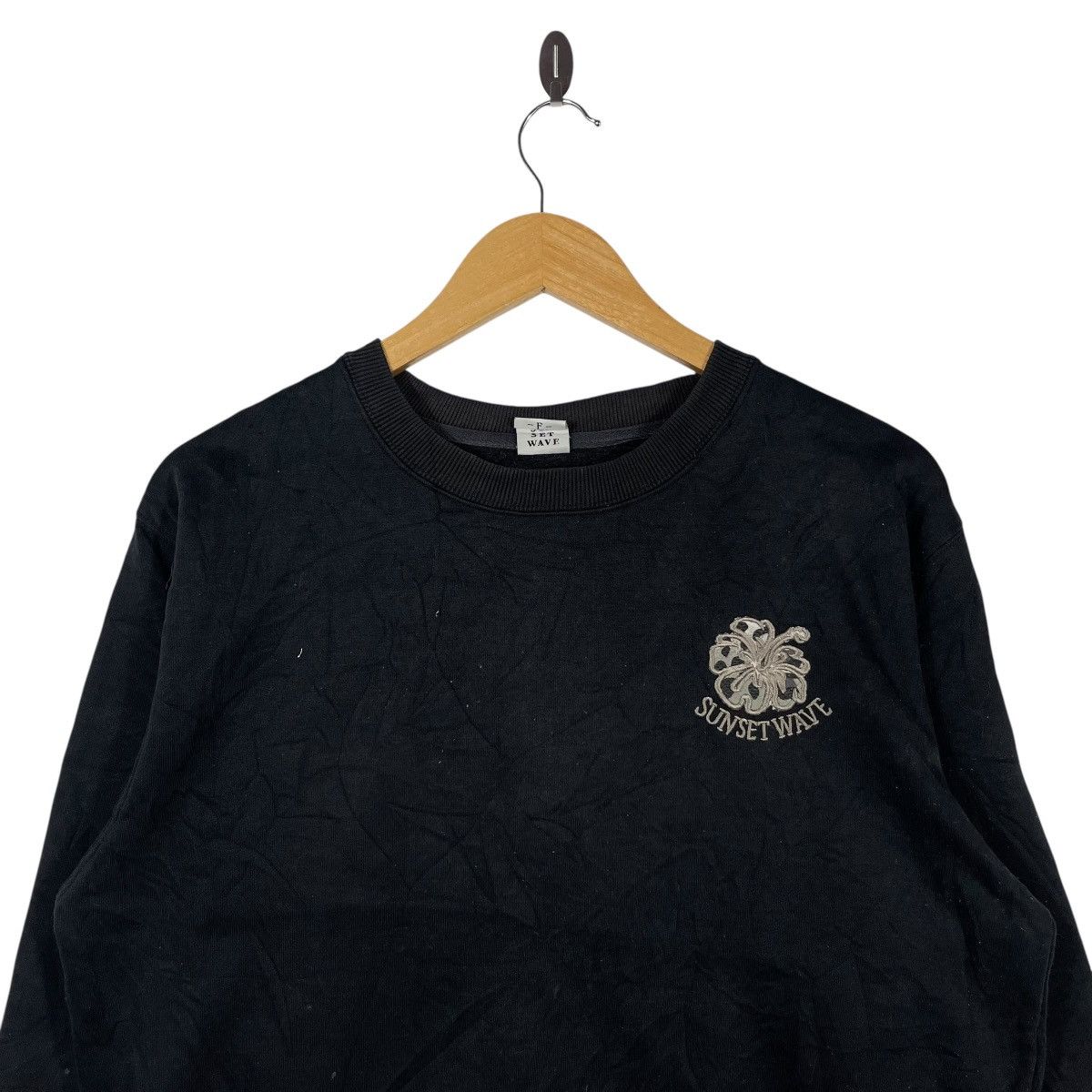 Vintage Sunset Wave Big Hibiscus Back Logo Crewneck Sweatshirt Black Size M / US 6-8 / IT 42-44 - 2 Thumbnail