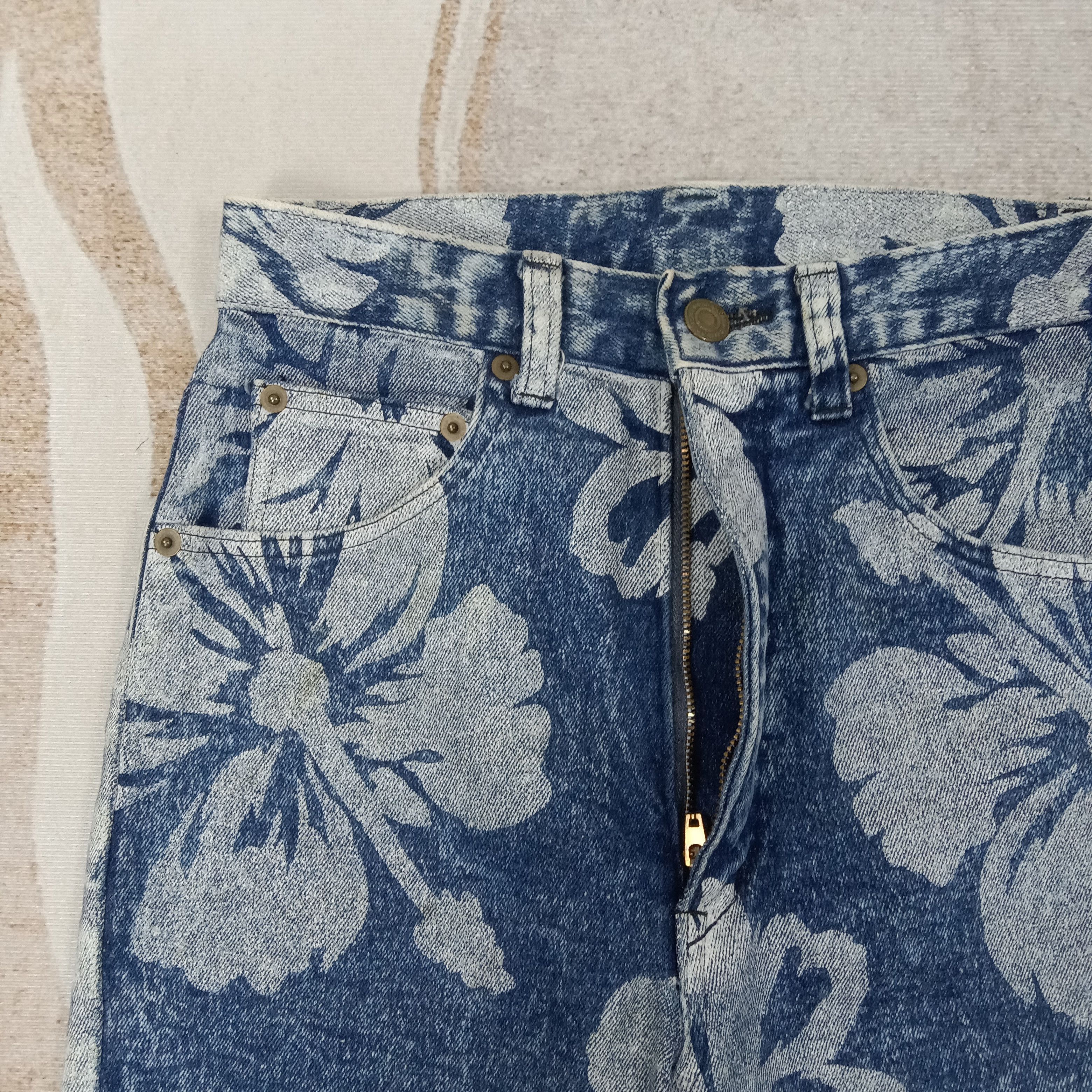 Japanese Brand Ryu Sports Japanese Flower Art Denim Jeans C258N26 Size 23" - 3 Thumbnail