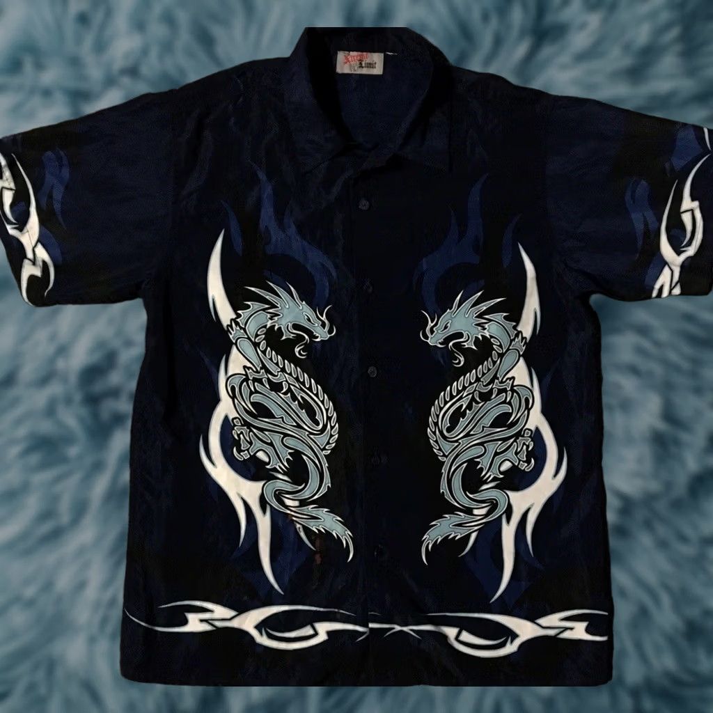 Vintage VINTAGE Dragon Flames All Over Print Button Down Shirt S Blue 90s Y2K Grunge Harley Surf Skate Biker Punk Rock Mens Size US S / EU 44-46 / 1 - 1 Thumbnail